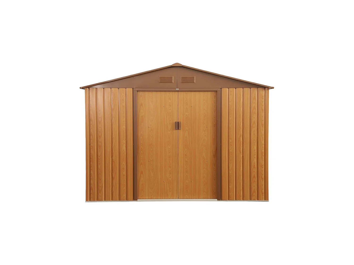 Abri de jardin en métal - Flandres 8.84m² bois et marron - Cabane à outils avec deux grandes portes coulissantes. kit de fixation sol inclus. maison de rangement.