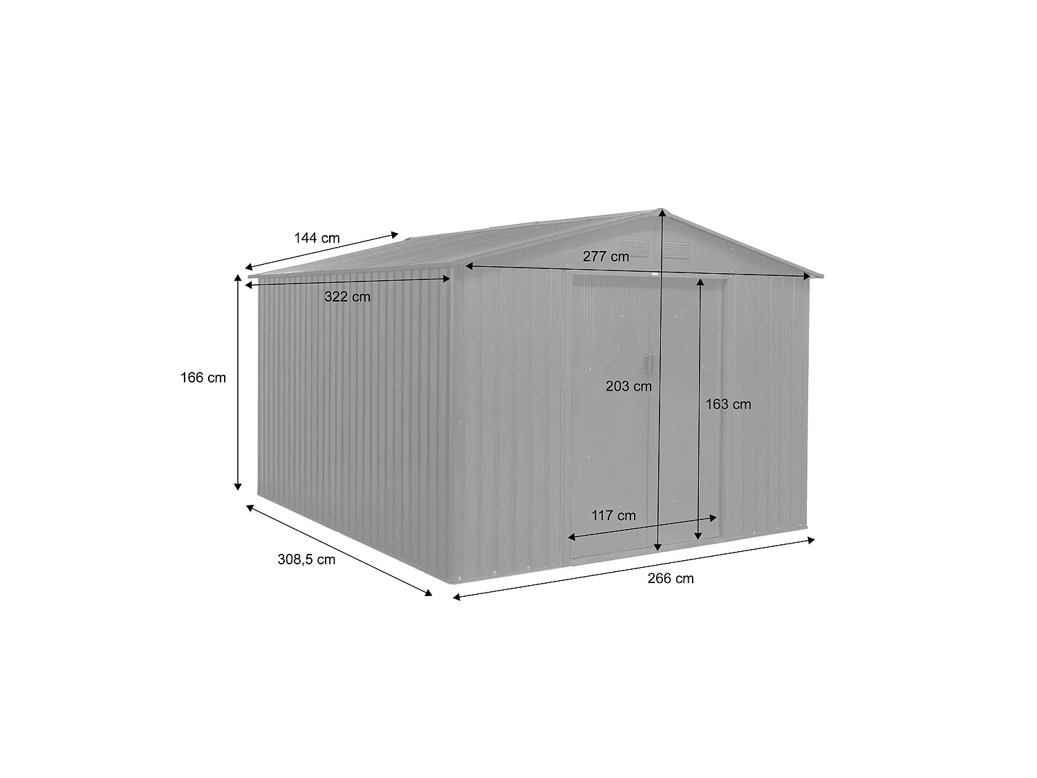 Abri de jardin en métal - Flandres 8.84m² bois et marron - Cabane à outils avec deux grandes portes coulissantes. kit de fixation sol inclus. maison de rangement.