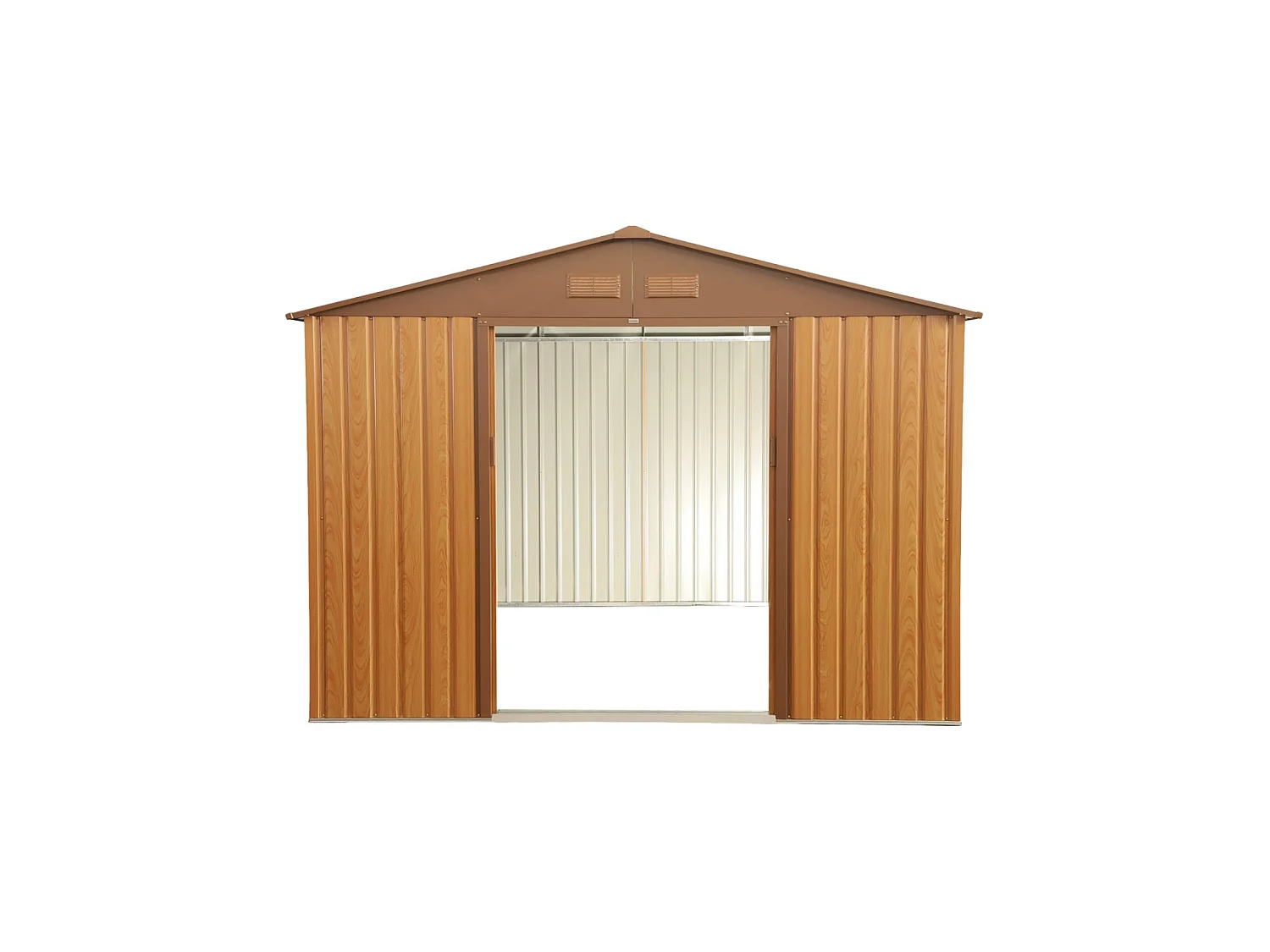Abri de jardin en métal - Flandres 8.84m² bois et marron - Cabane à outils avec deux grandes portes coulissantes. kit de fixation sol inclus. maison de rangement.