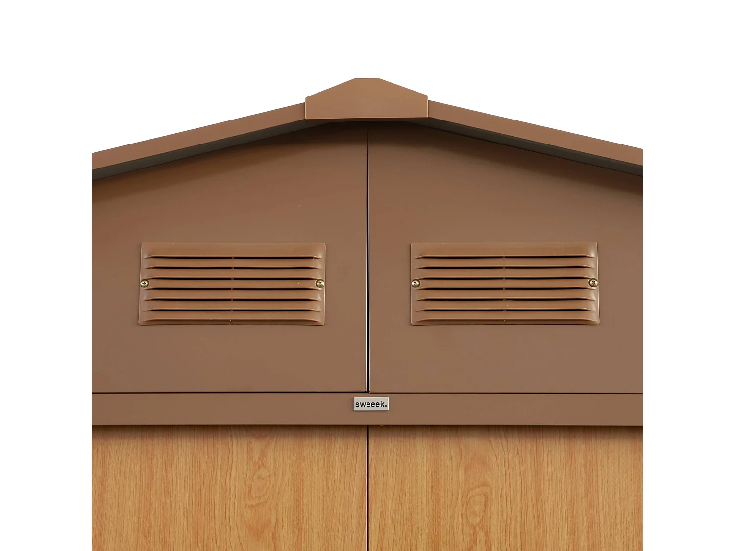 Abri de jardin en métal - Flandres 8.84m² bois et marron - Cabane à outils avec deux grandes portes coulissantes. kit de fixation sol inclus. maison de rangement.