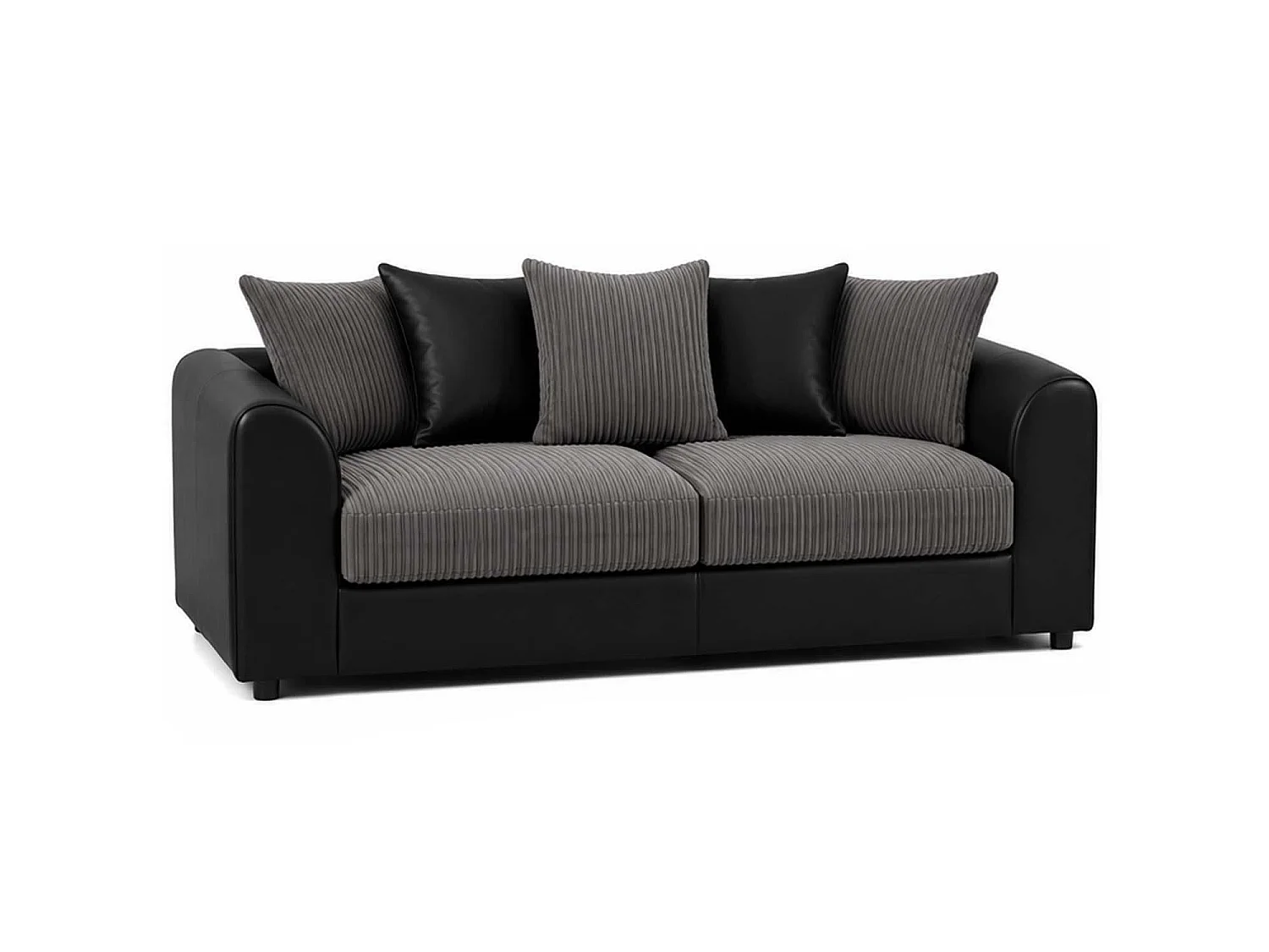 Luxor 3 Seater Sofa Scatter Back Fabric Cord Black Grey