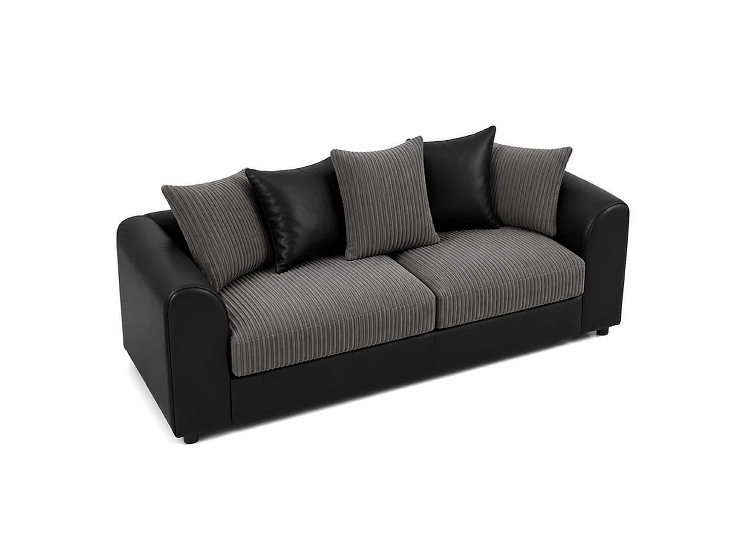 Luxor 3 Seater Sofa Scatter Back Fabric Cord Black Grey