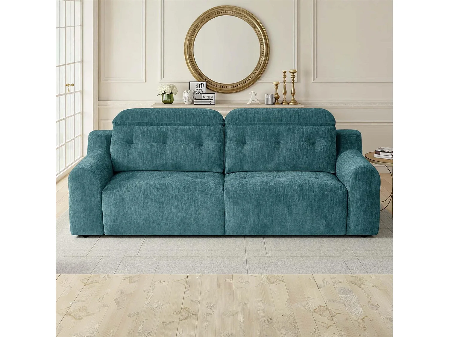 Harrington Teal Electric Sofa Bed Chenille Adjustable Headrests
