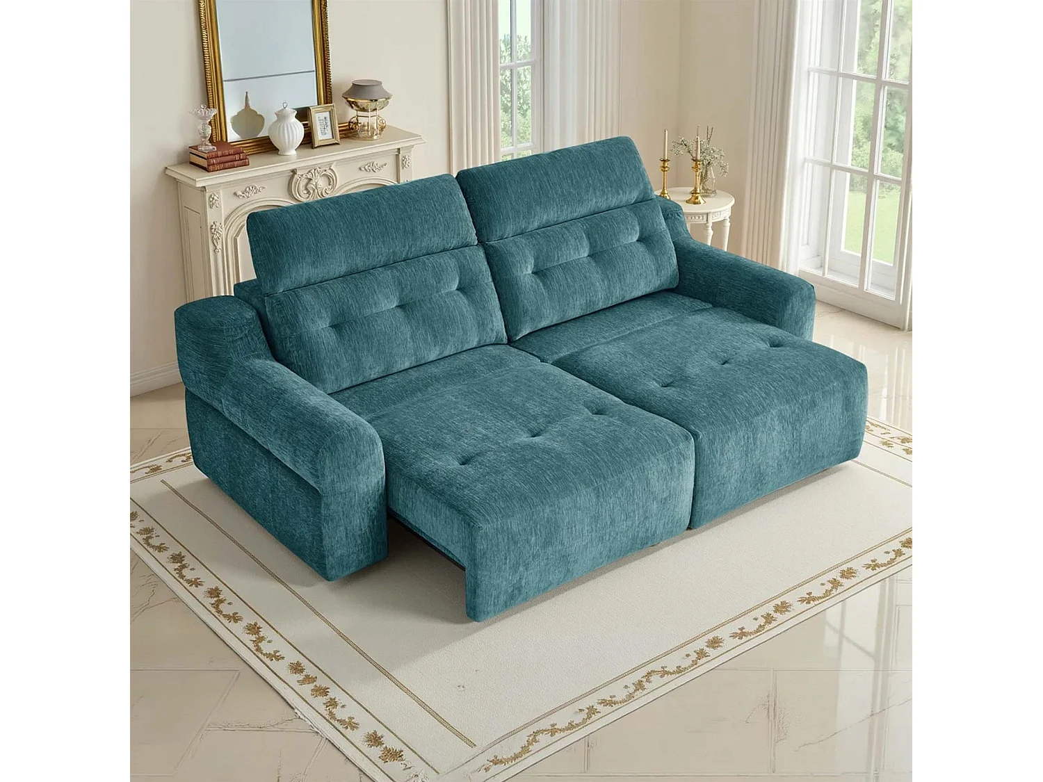 Harrington Teal Electric Sofa Bed Chenille Adjustable Headrests