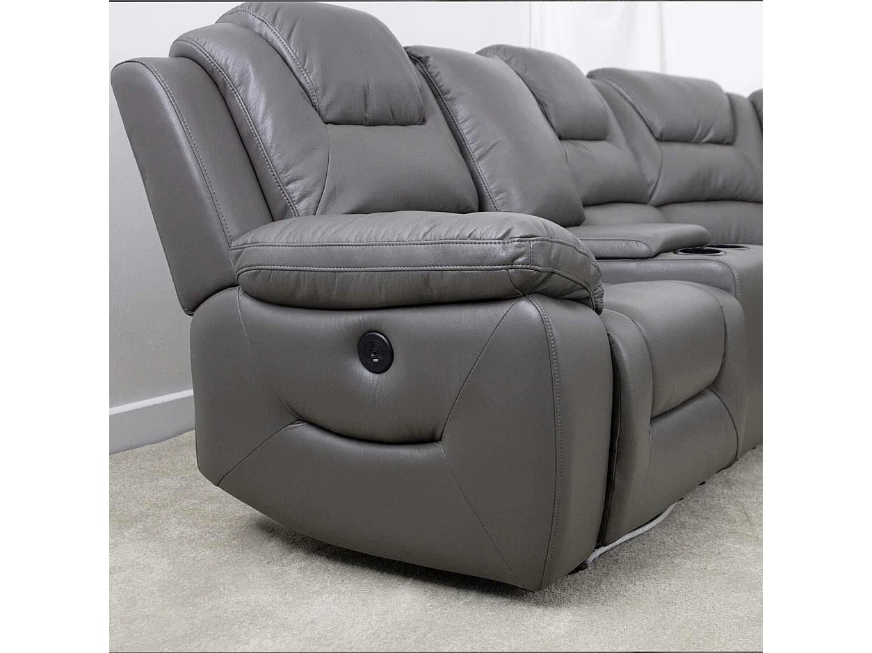 Oxbridge Grey 5 Seater Electric Recliner Corner Sofa LED USB Storage