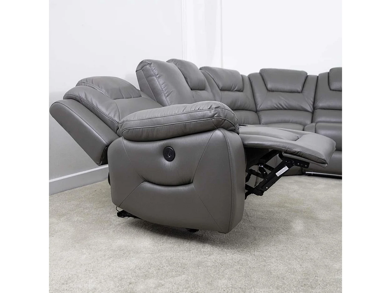 Oxbridge Grey 5 Seater Electric Recliner Corner Sofa LED USB Storage