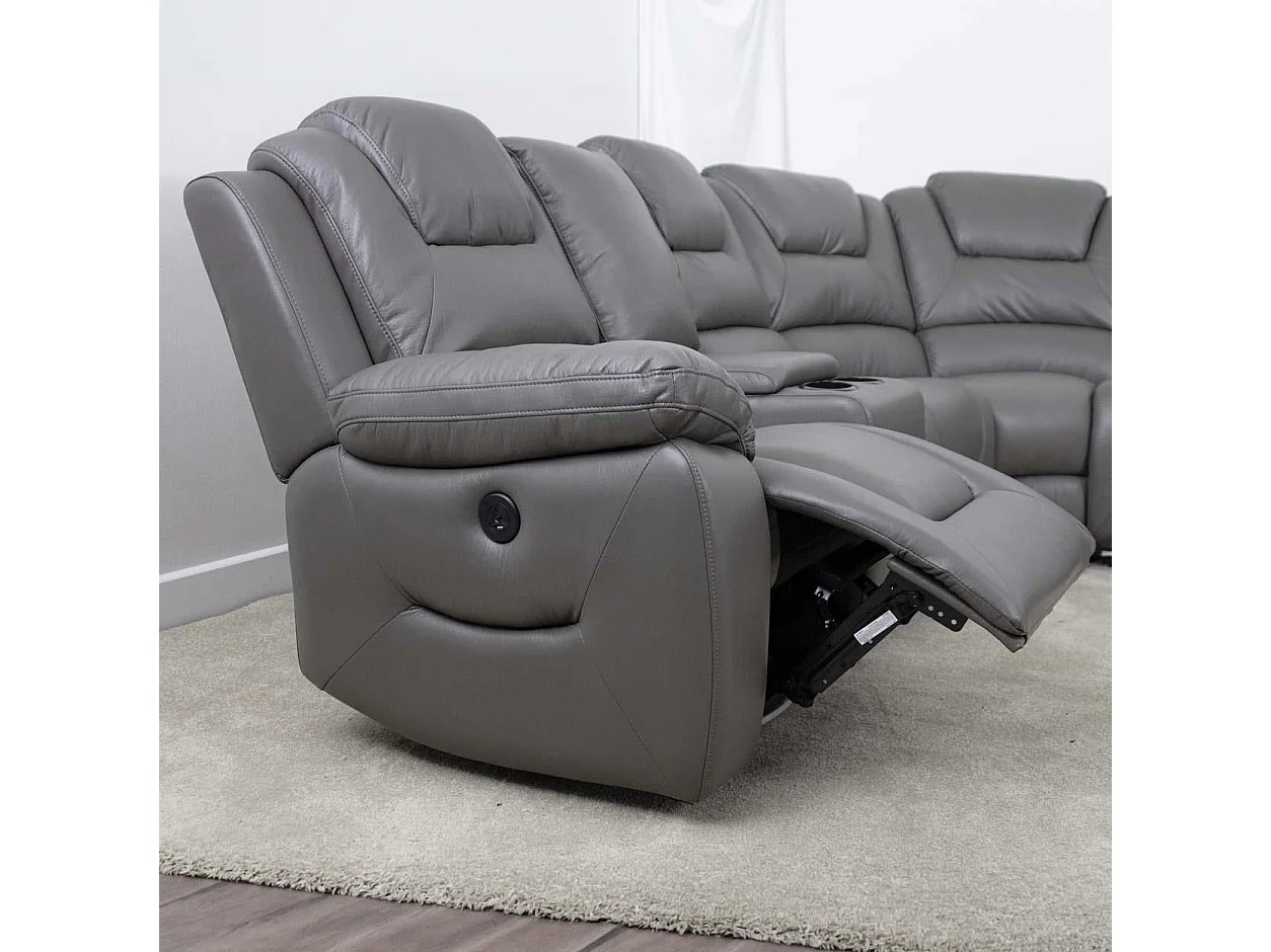 Oxbridge Grey 5 Seater Electric Recliner Corner Sofa LED USB Storage