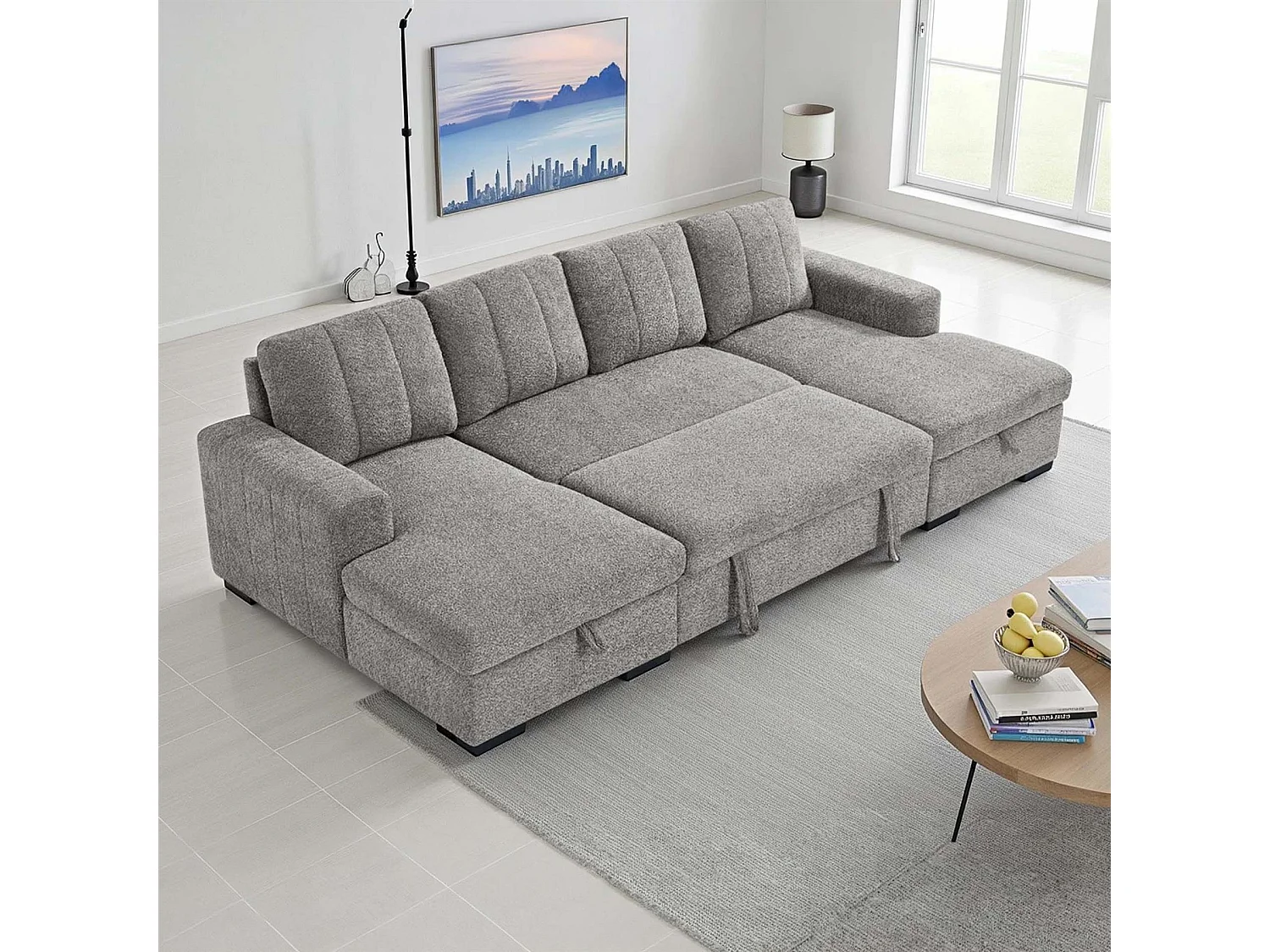 Comaro Grey U Shaped Sofa Bed 5 Seater with Twin Storage Chaises