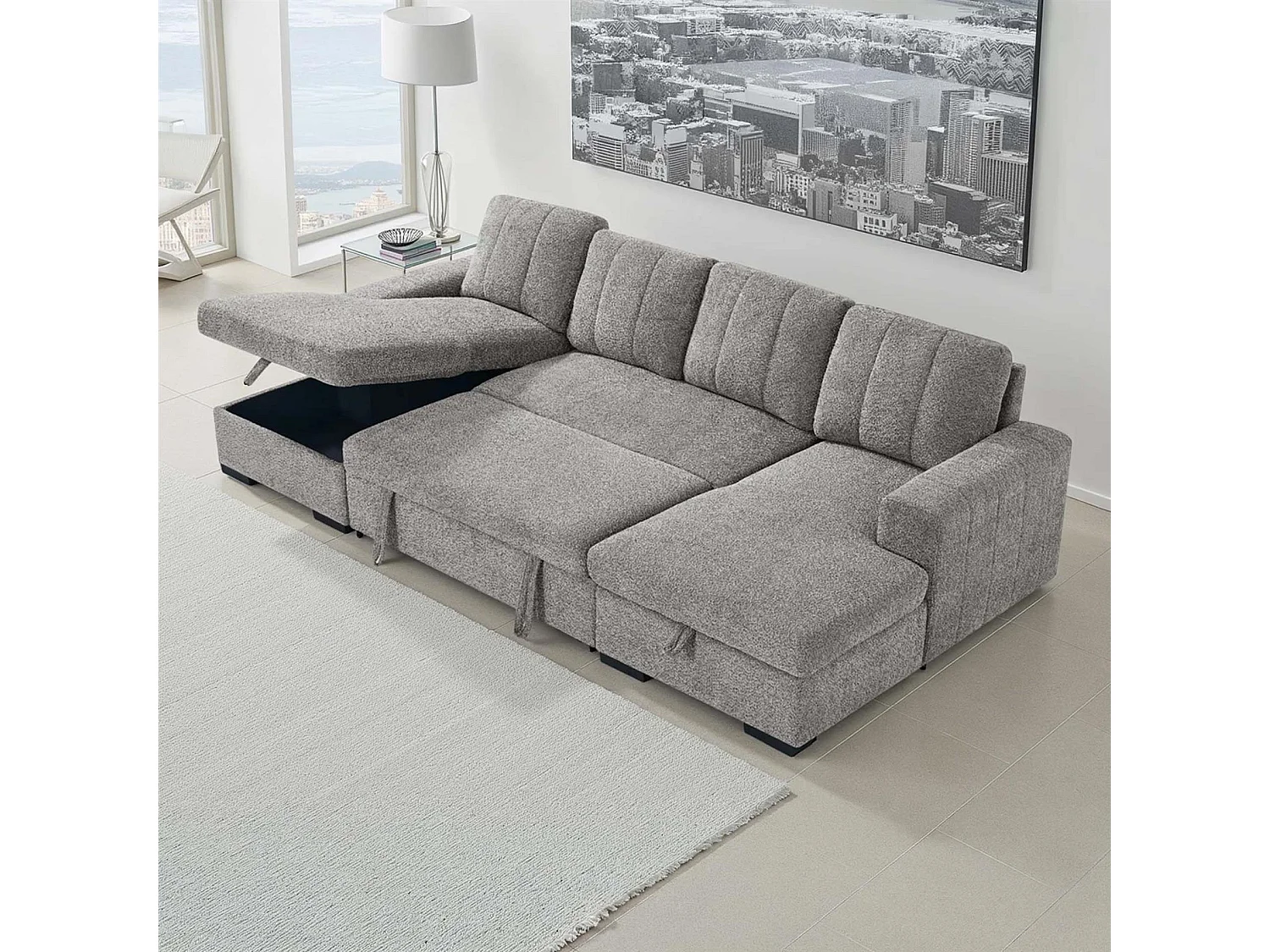 Comaro Grey U Shaped Sofa Bed 5 Seater with Twin Storage Chaises