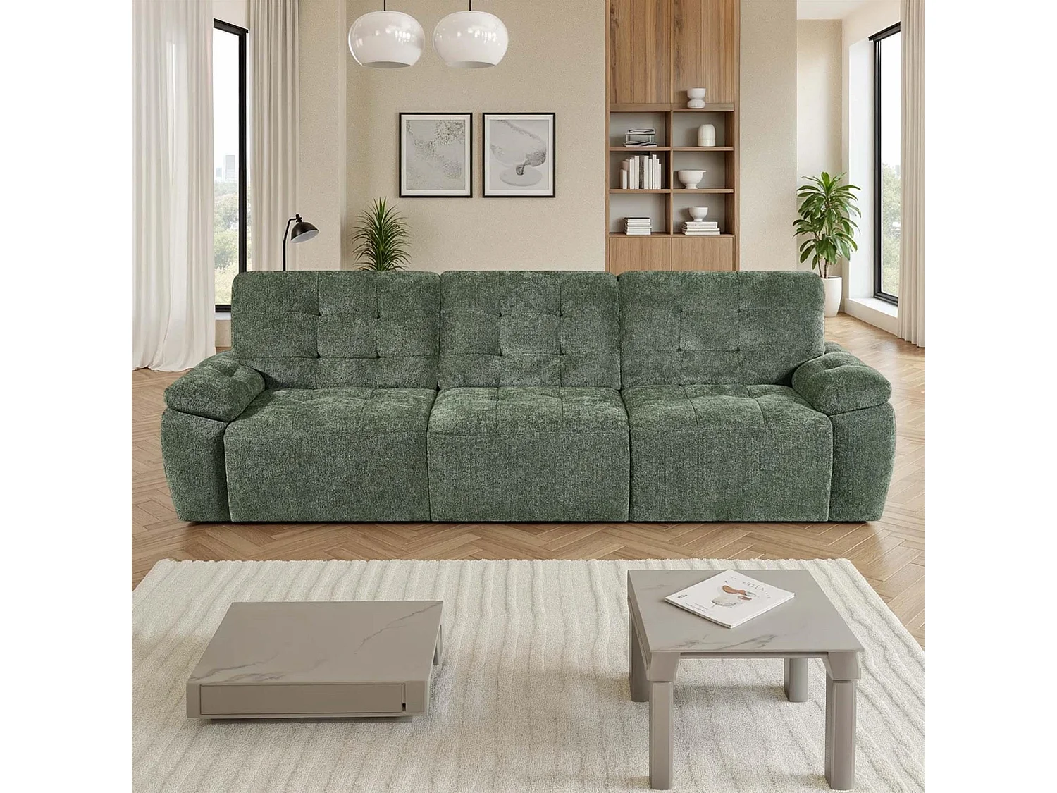 Drayton Green Electric Sofa Bed 3 Seater with Power Sliding Seats