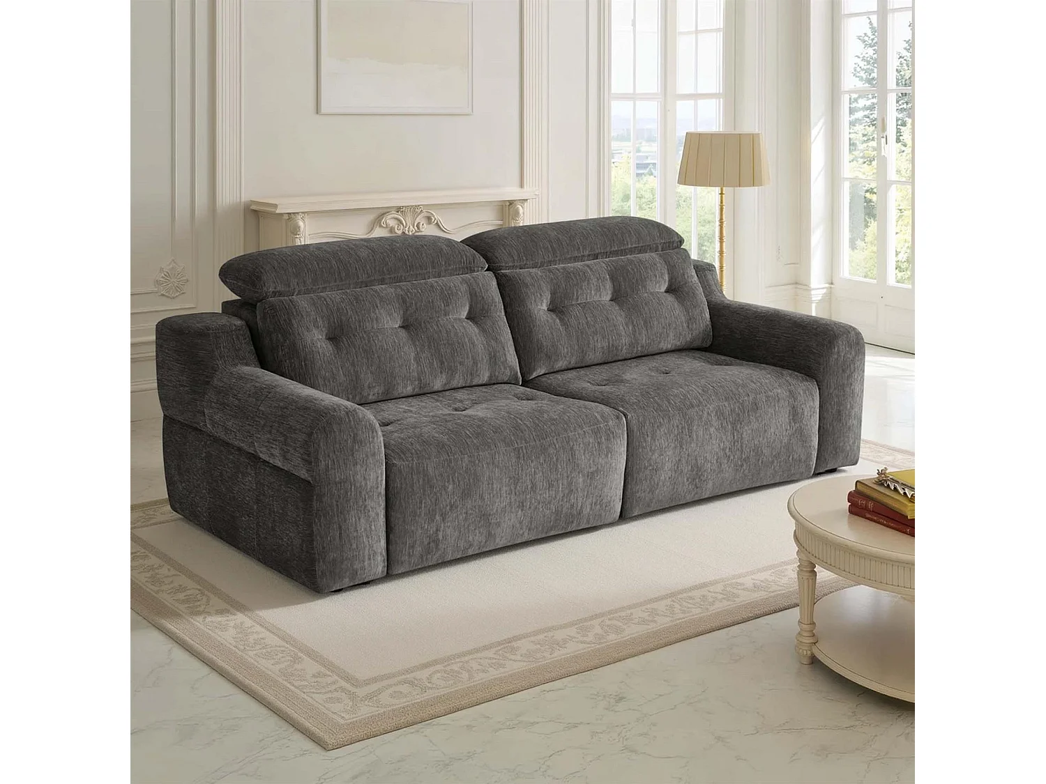 Harrington Charcoal Electric Sofa Bed Chenille Adjustable Headrests