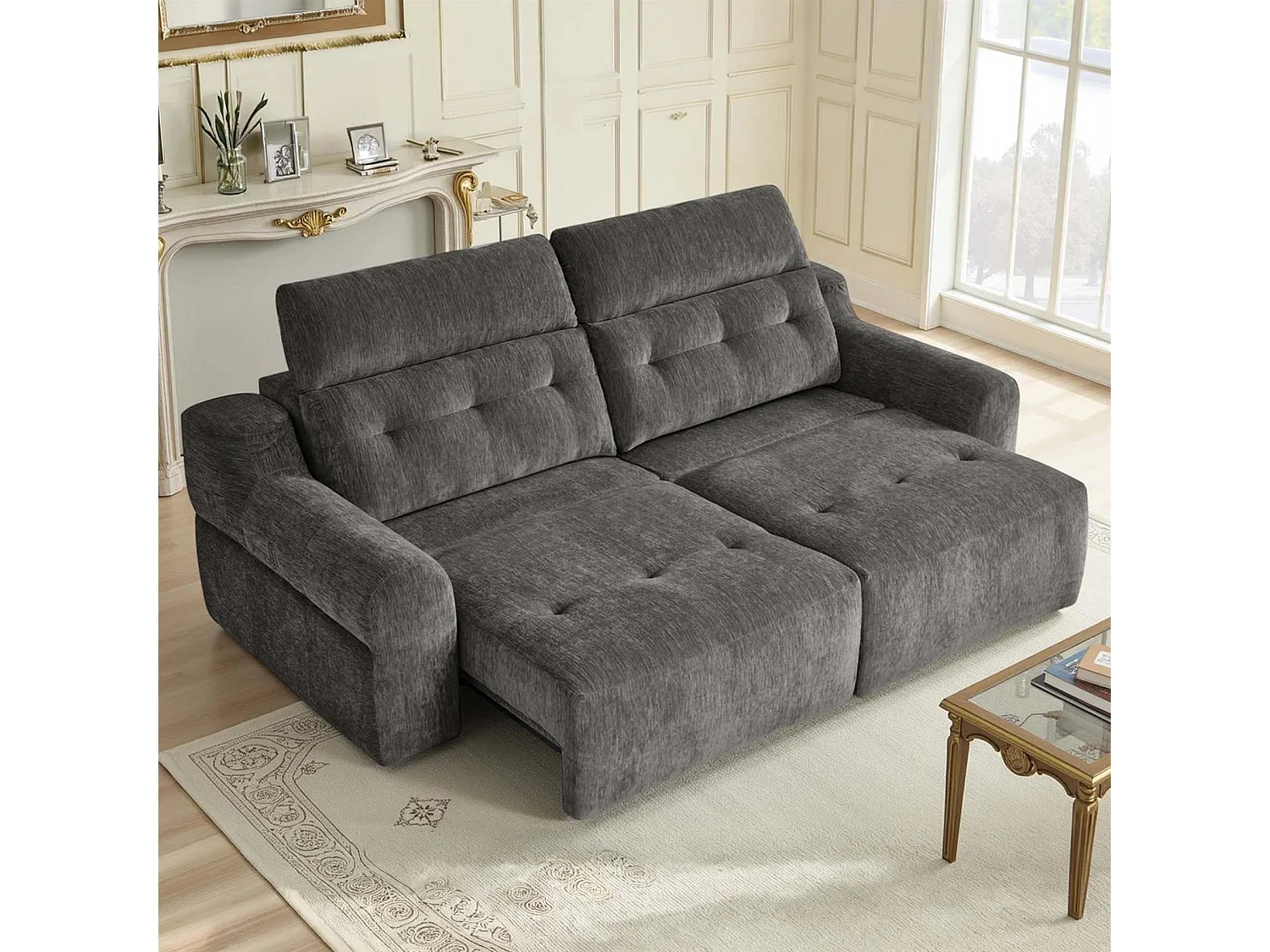 Harrington Charcoal Electric Sofa Bed Chenille Adjustable Headrests