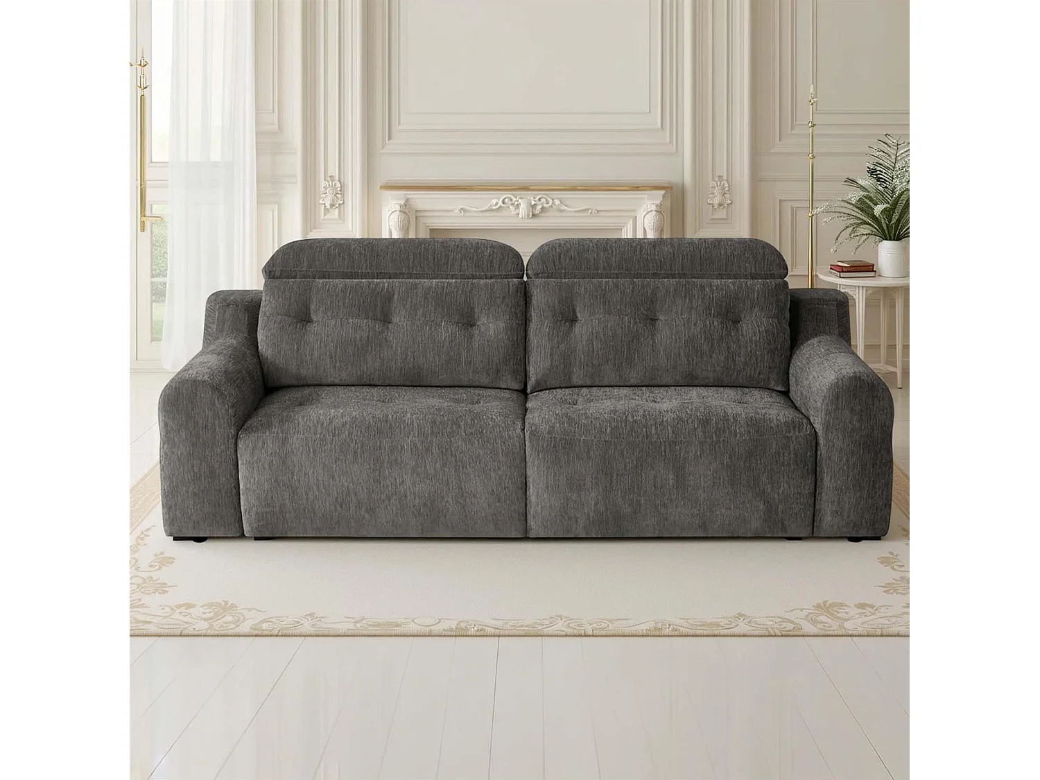 Harrington Charcoal Electric Sofa Bed Chenille Adjustable Headrests