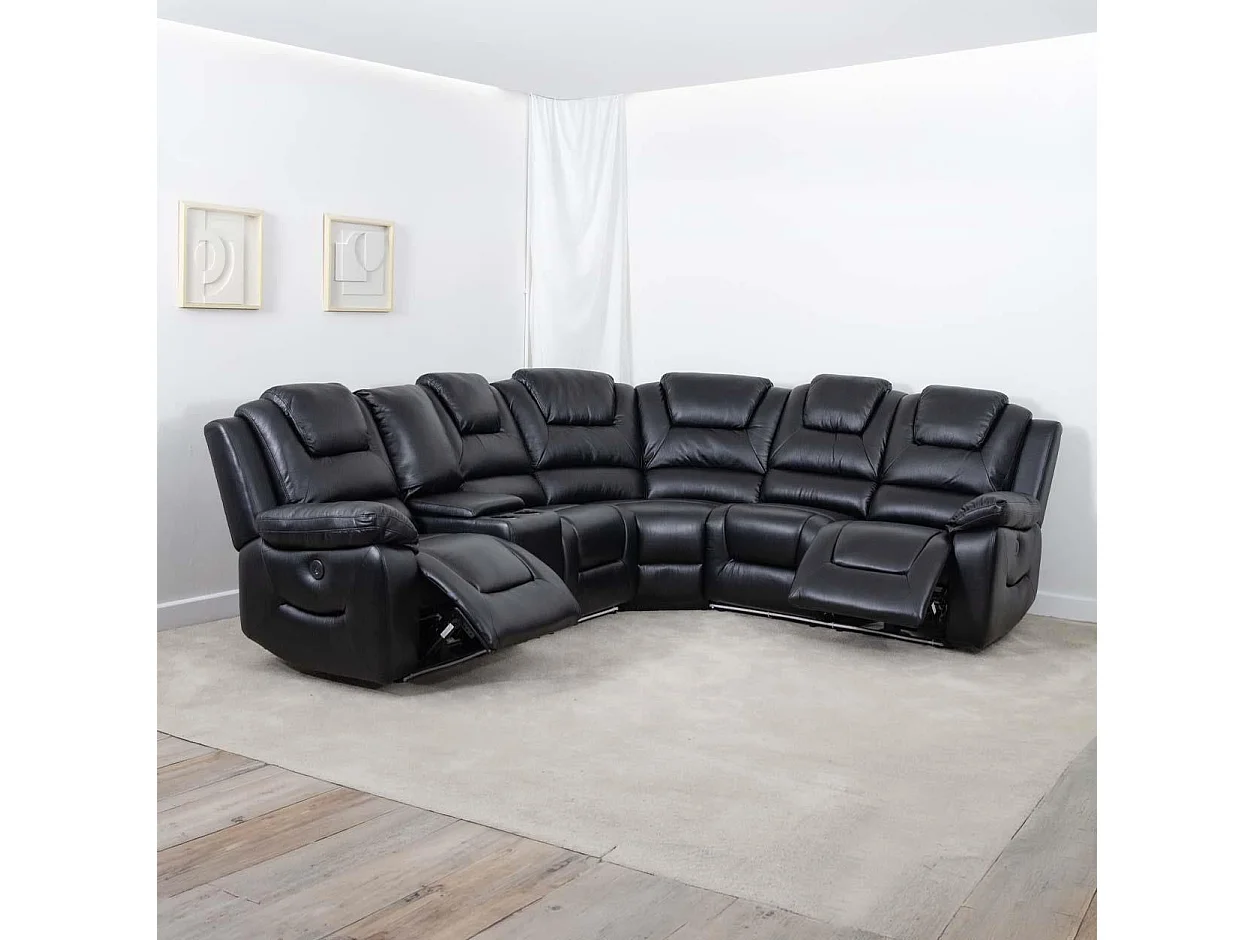 Oxbridge Black 5 Seater Electric Recliner Corner Sofa LED USB Storage