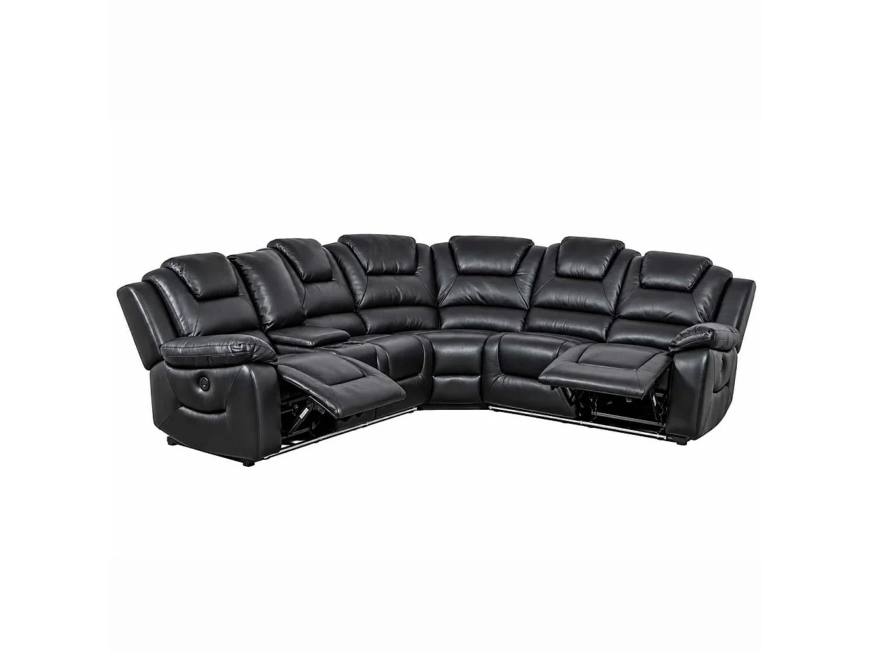 Oxbridge Black 5 Seater Electric Recliner Corner Sofa LED USB Storage