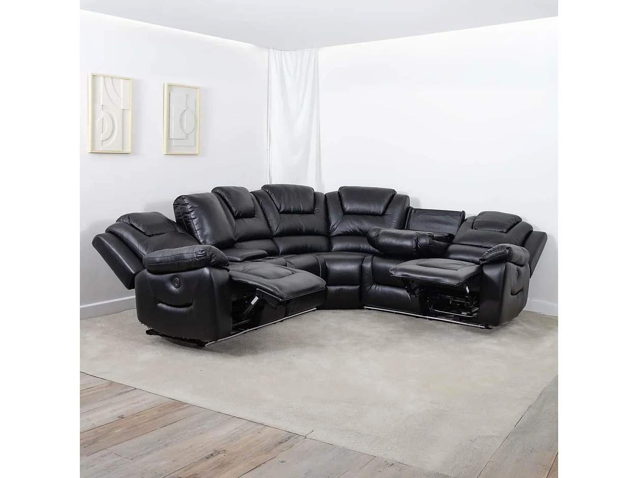 Oxbridge Black 5 Seater Electric Recliner Corner Sofa LED USB Storage