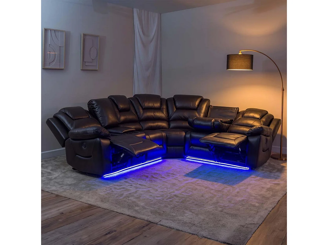 Oxbridge Black 5 Seater Electric Recliner Corner Sofa LED USB Storage