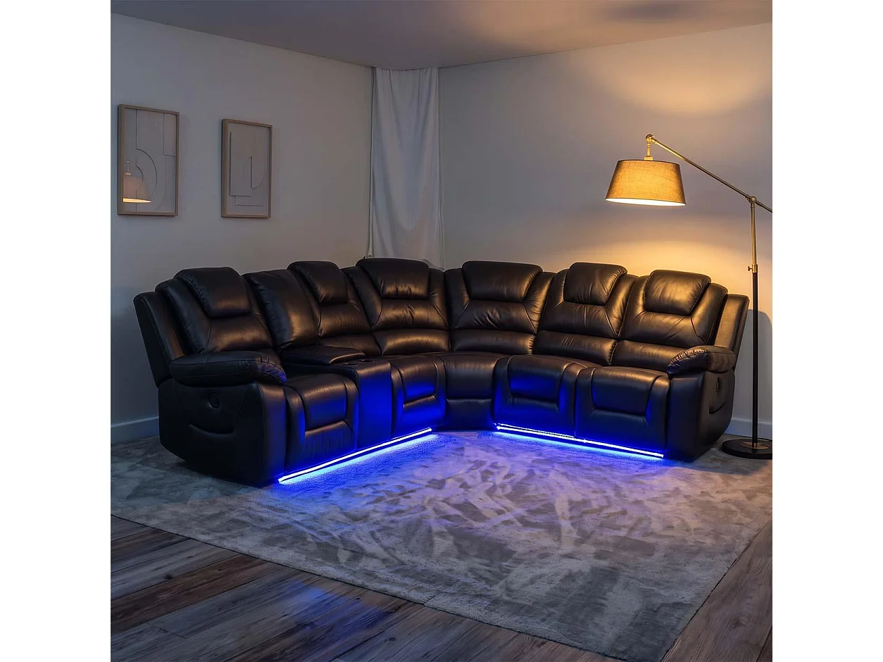 Oxbridge Black 5 Seater Electric Recliner Corner Sofa LED USB Storage