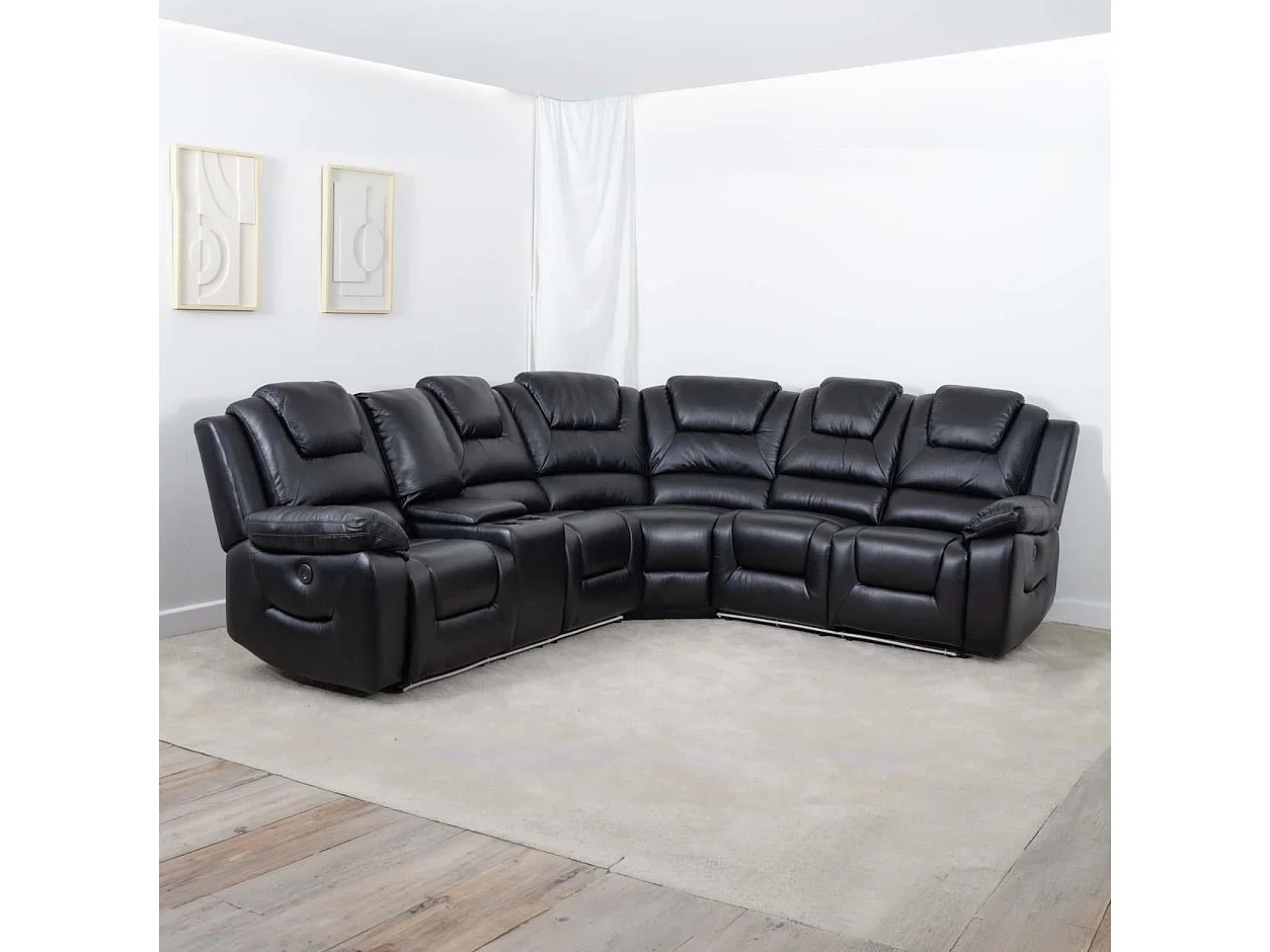 Oxbridge Black 5 Seater Electric Recliner Corner Sofa LED USB Storage