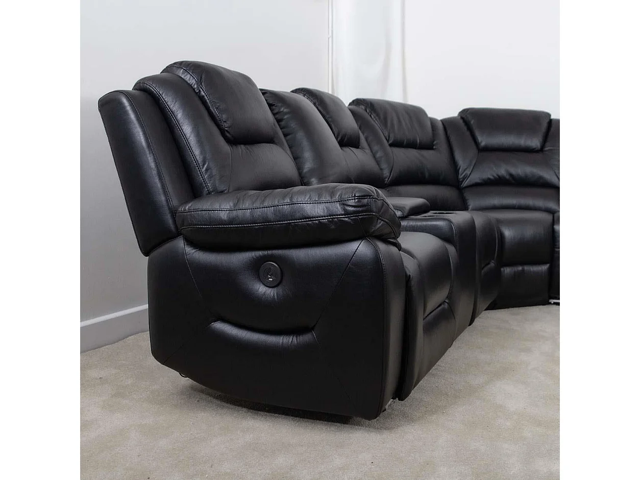 Oxbridge Black 5 Seater Electric Recliner Corner Sofa LED USB Storage