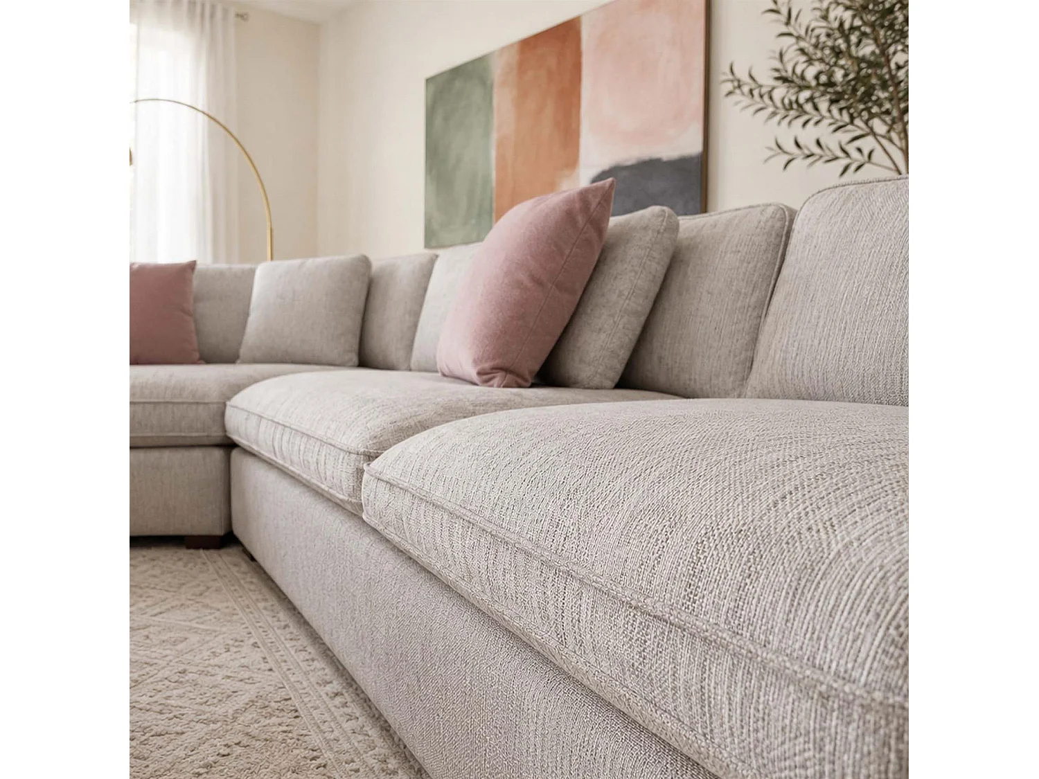 Seaton Grey 5 Seater Linen Weave Corner Sofa with Footstool