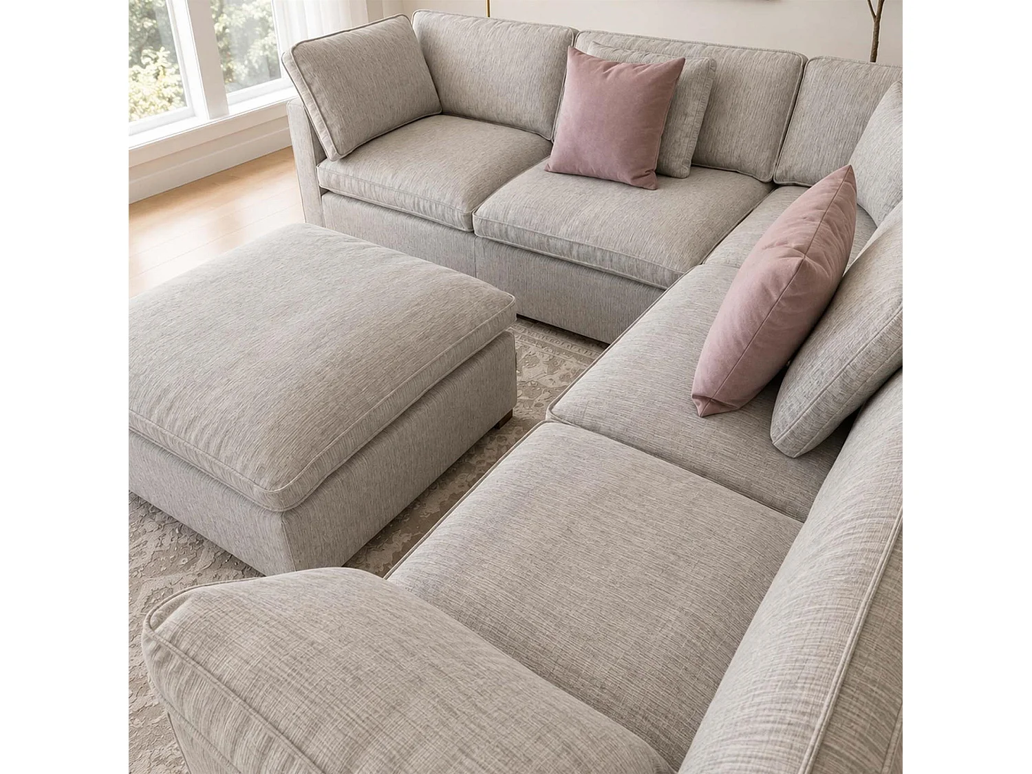 Seaton Grey 5 Seater Linen Weave Corner Sofa with Footstool