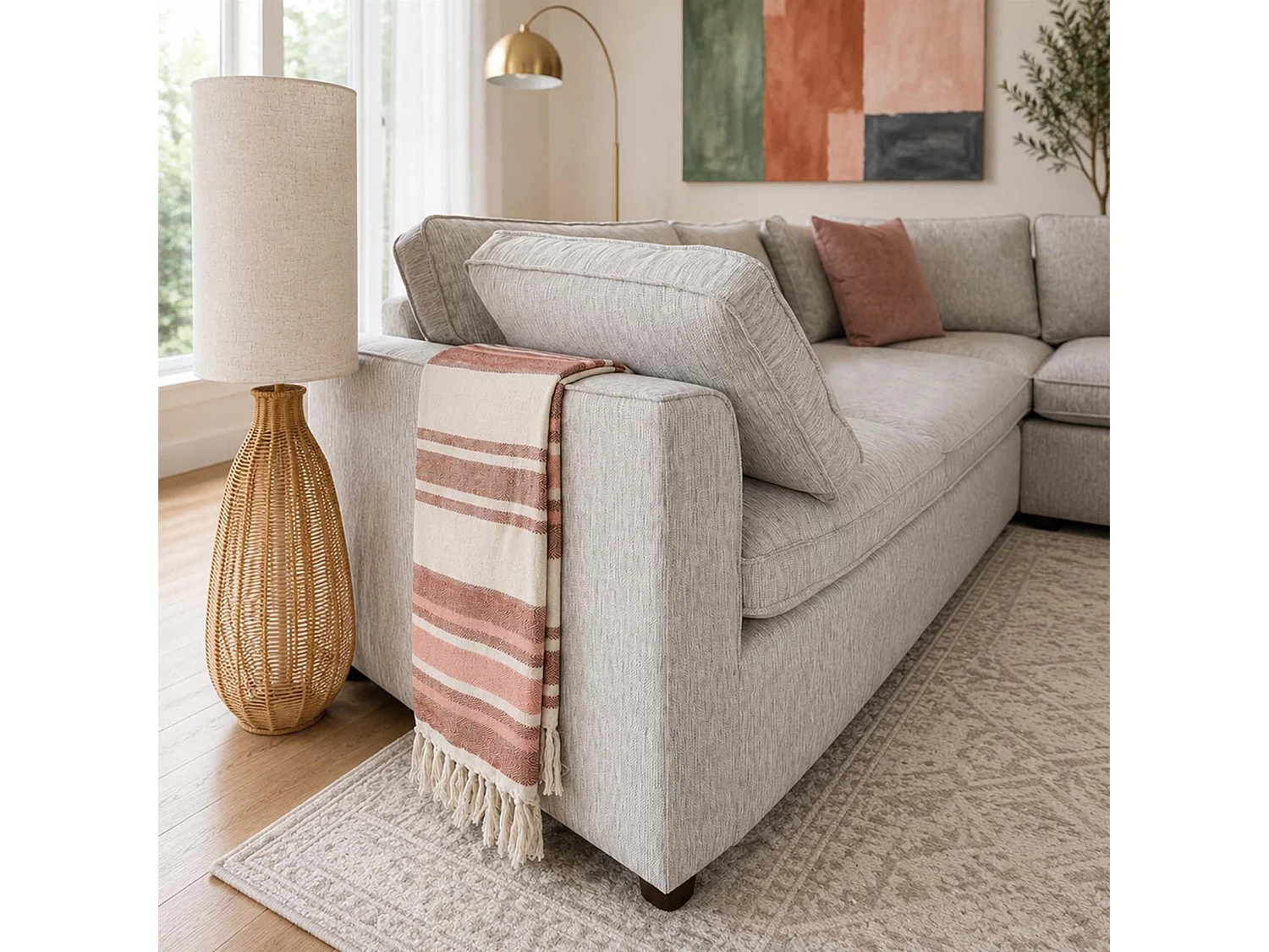 Seaton Grey 5 Seater Linen Weave Corner Sofa with Footstool
