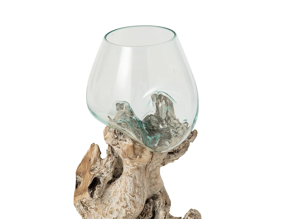 Vase en Verre sur Bois Flotté "Marée" 80cm Transparent