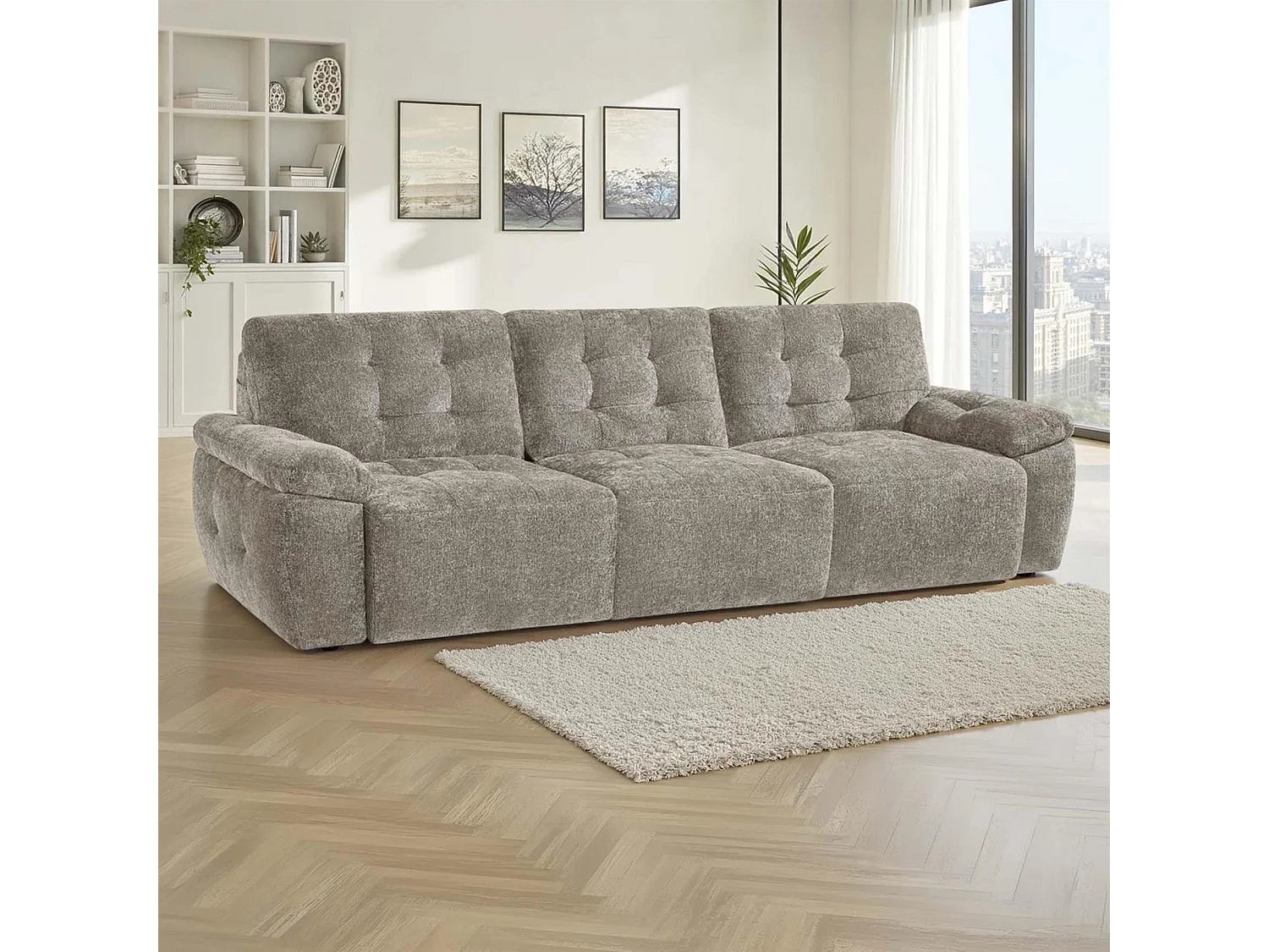 Drayton Mushroom Electric Sofa Bed 3 Seater with Power Sliding Seats
