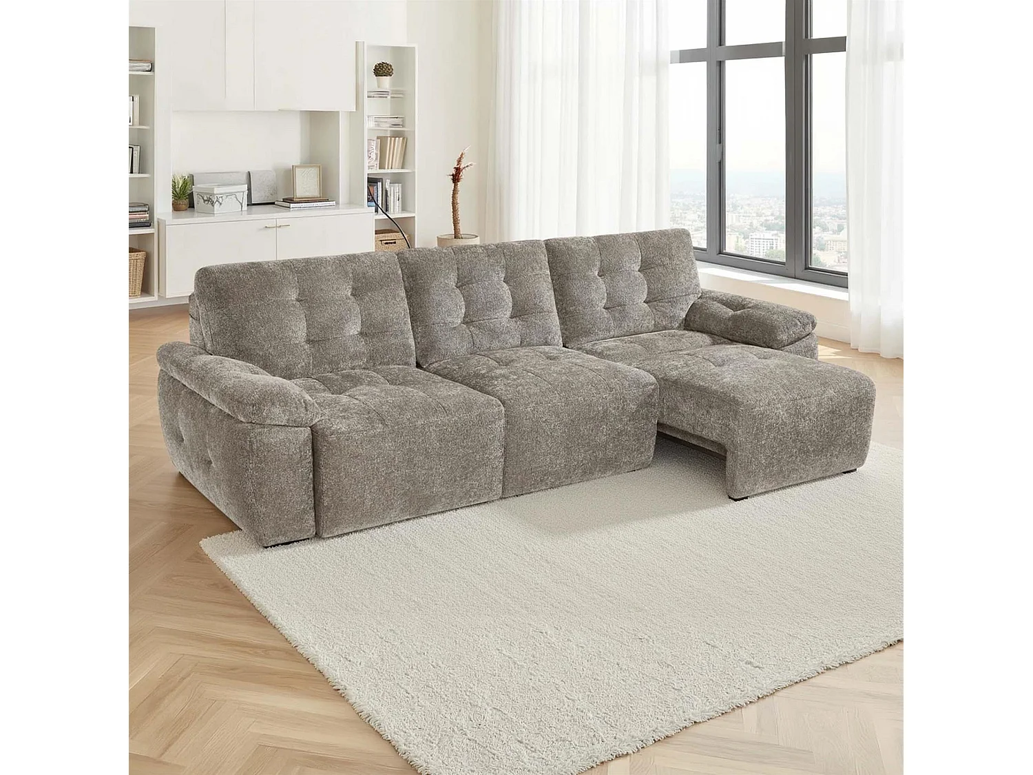 Drayton Mushroom Electric Sofa Bed 3 Seater with Power Sliding Seats