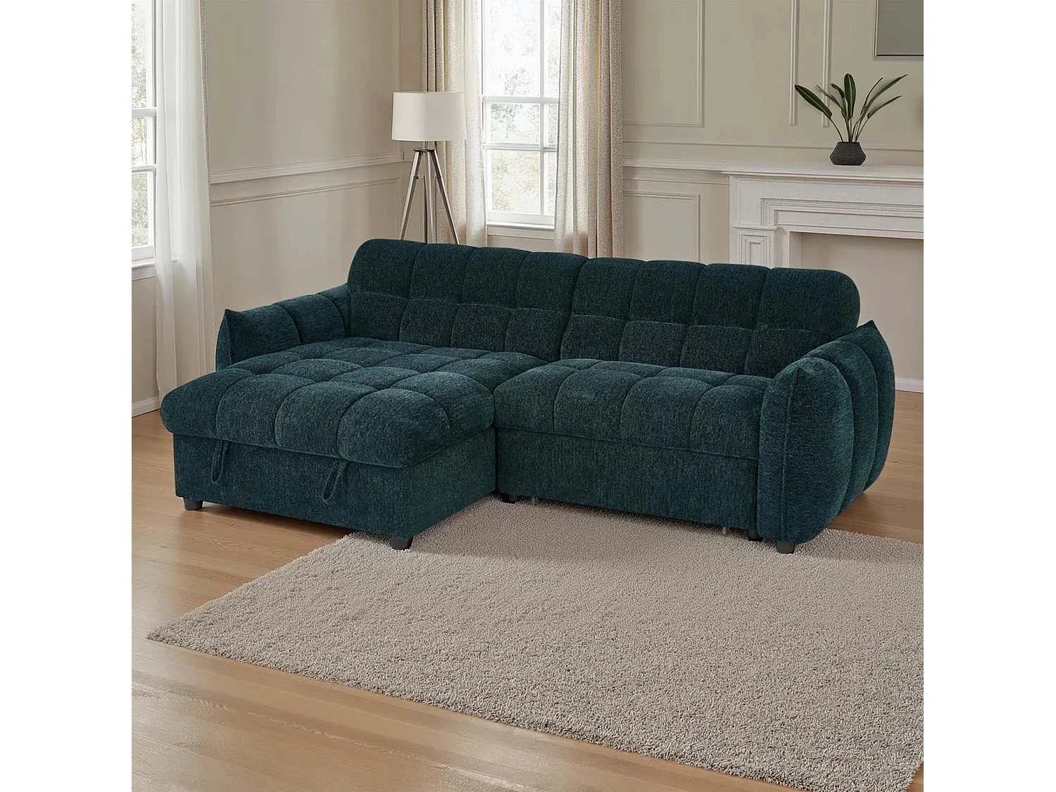 Fenton Teal Universal Corner Sofa Bed with Storage Chaise Chenille