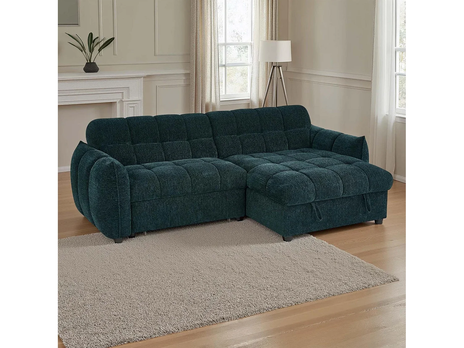 Fenton Teal Universal Corner Sofa Bed with Storage Chaise Chenille