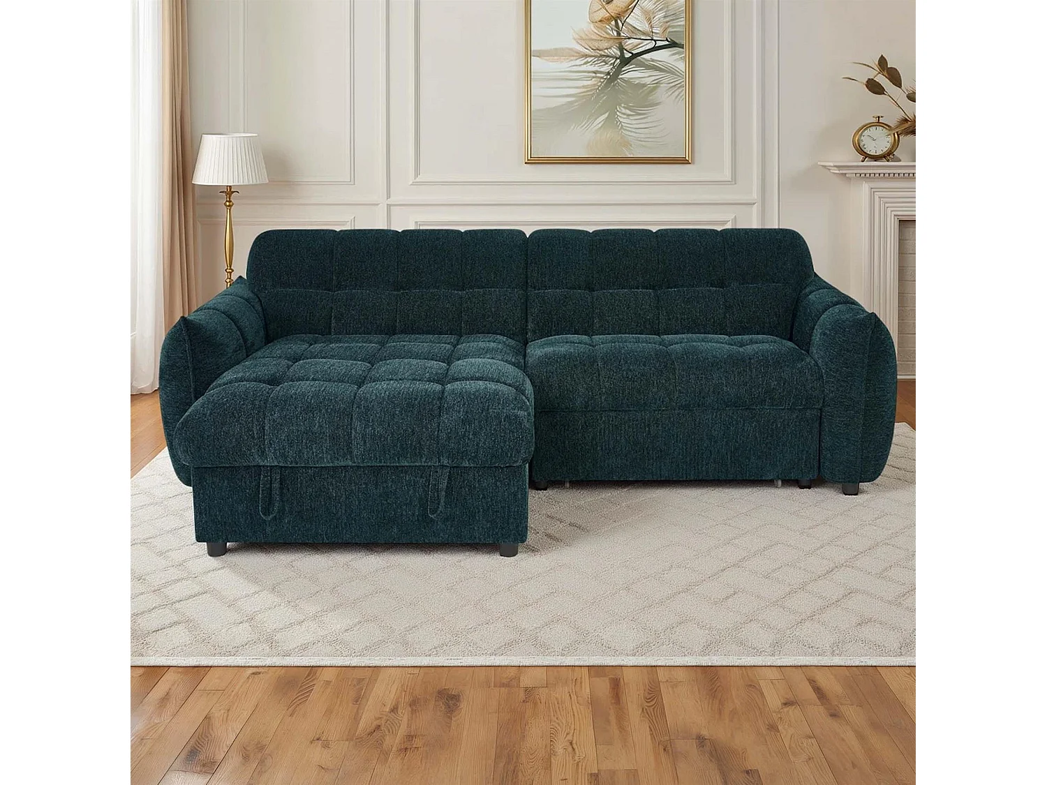 Fenton Teal Universal Corner Sofa Bed with Storage Chaise Chenille