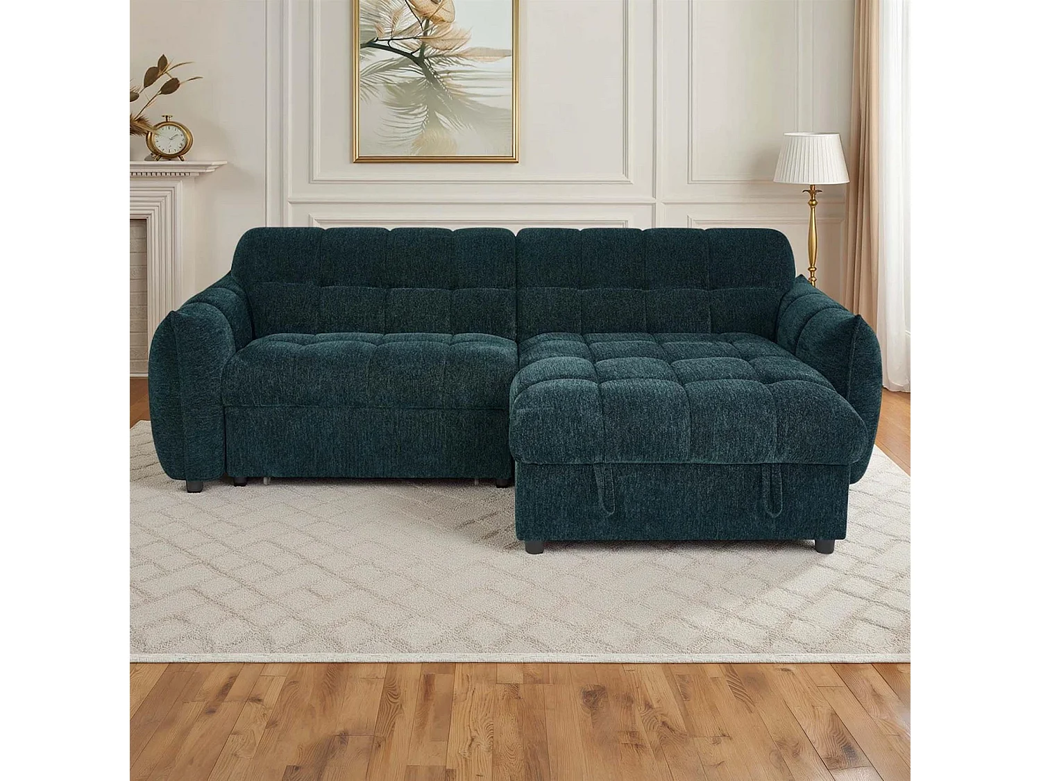 Fenton Teal Universal Corner Sofa Bed with Storage Chaise Chenille
