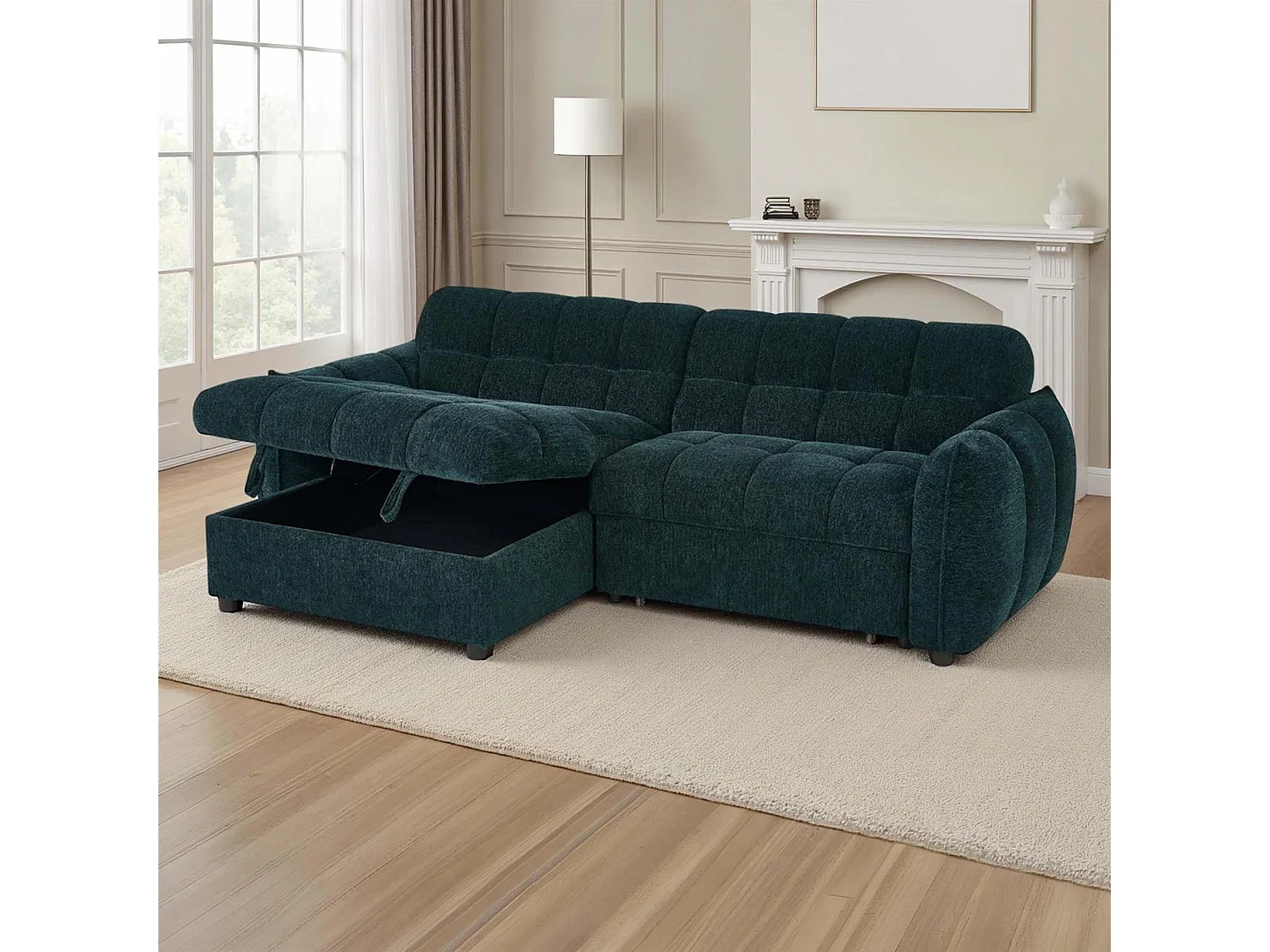 Fenton Teal Universal Corner Sofa Bed with Storage Chaise Chenille