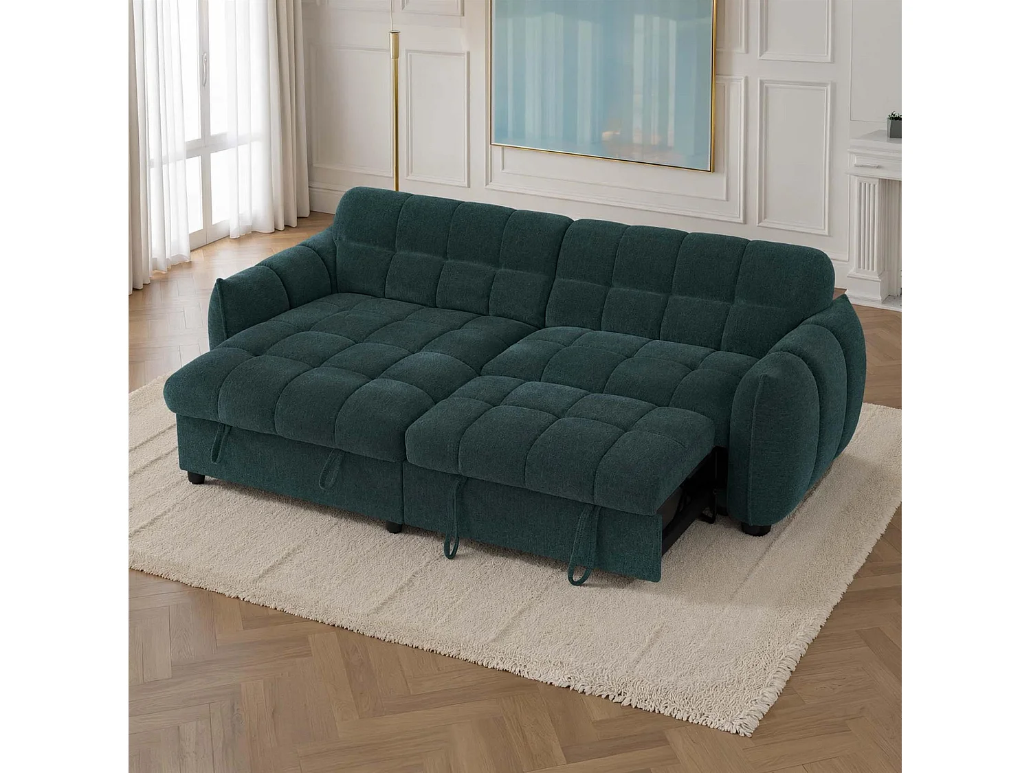 Fenton Teal Universal Corner Sofa Bed with Storage Chaise Chenille