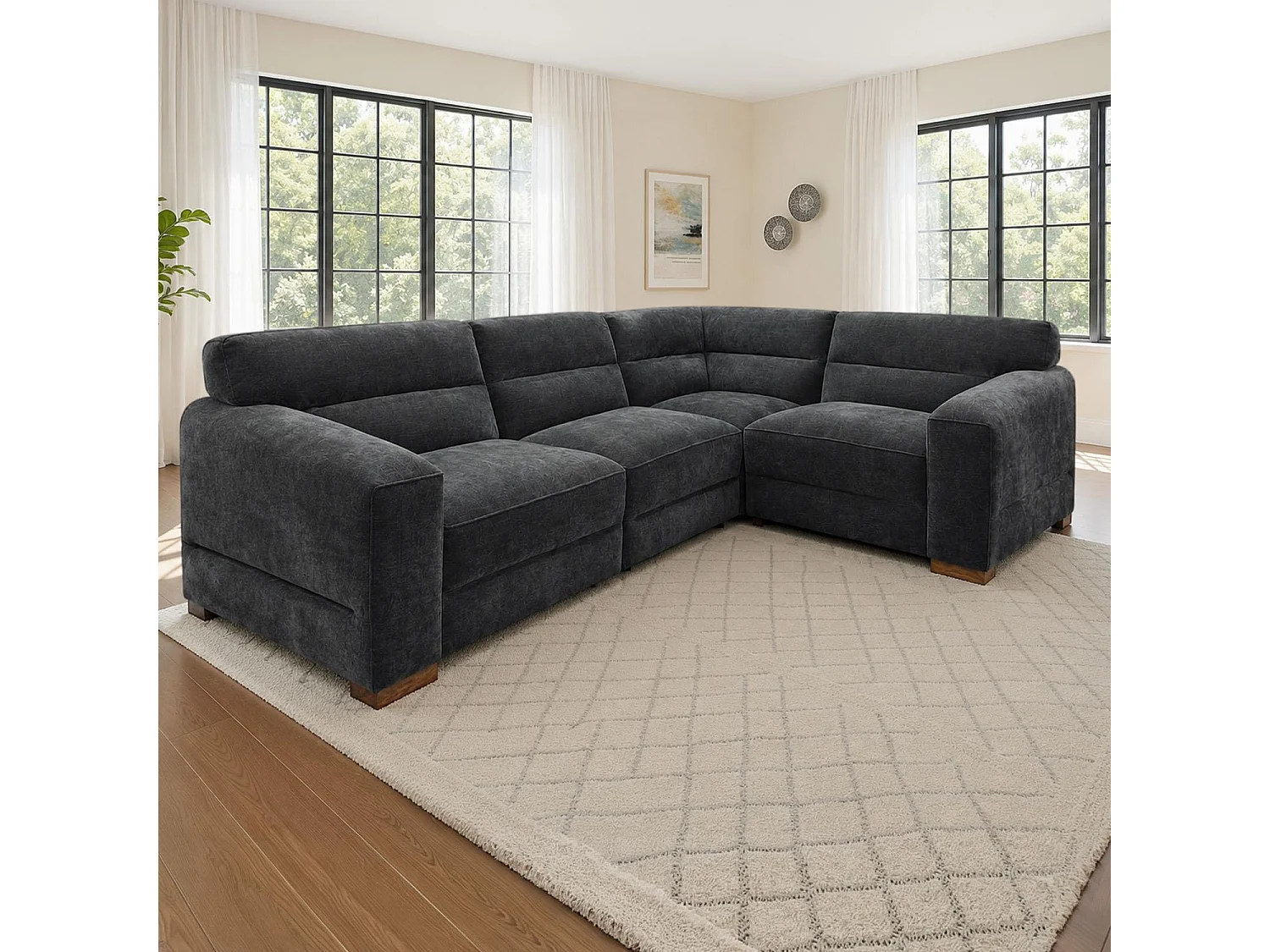 Clifton Charcoal Universal Corner Sofa Large Fabric Sectional Couch