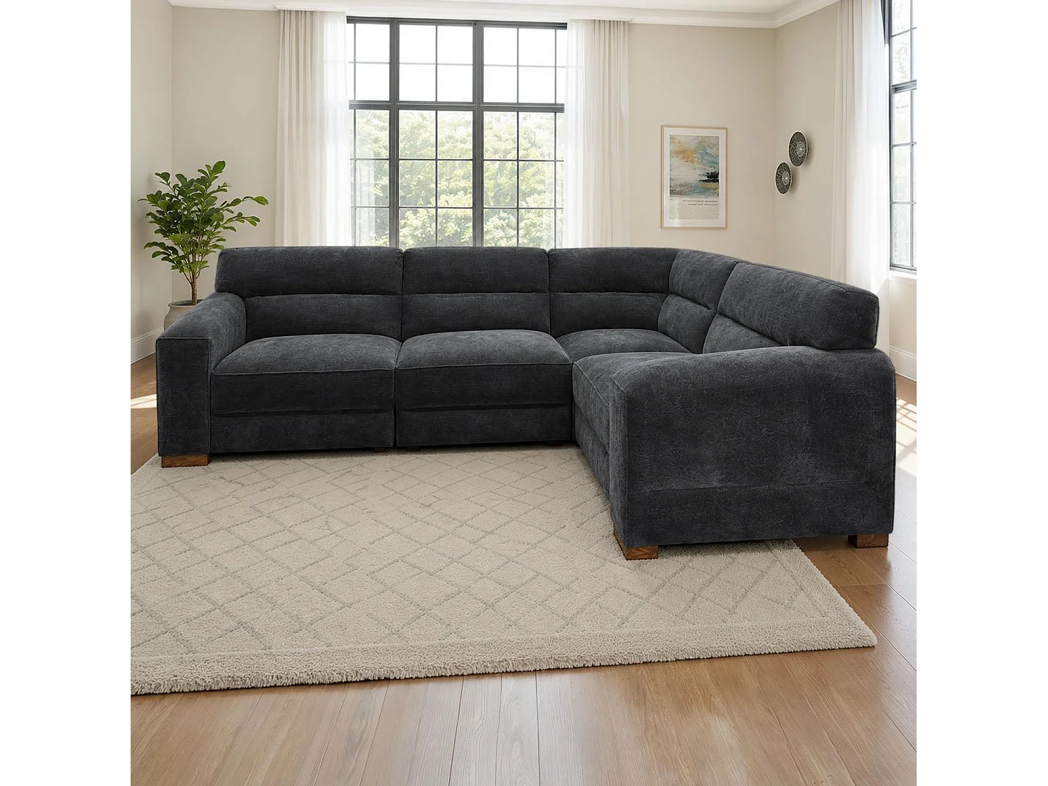 Clifton Charcoal Universal Corner Sofa Large Fabric Sectional Couch