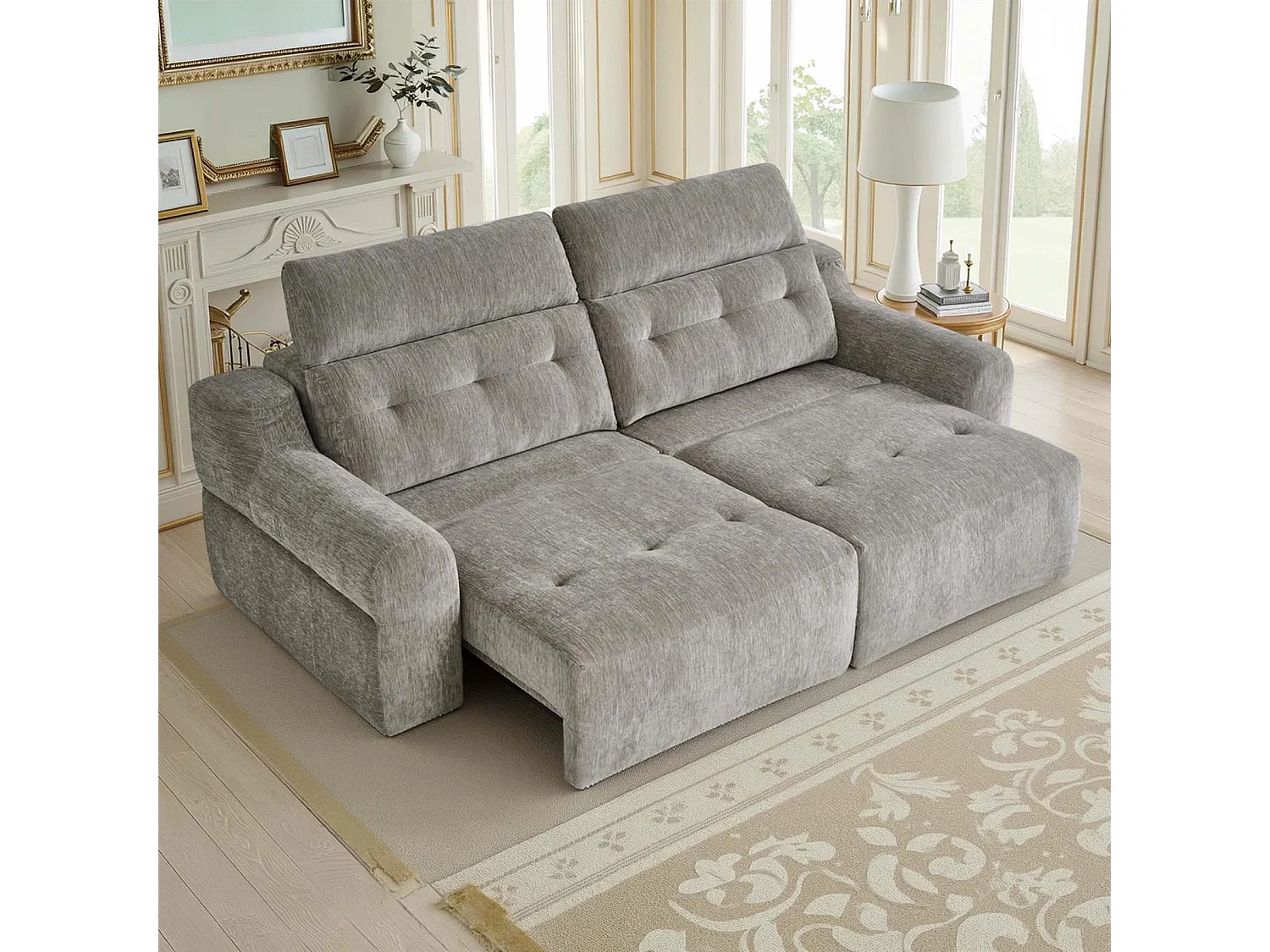Harrington Grey Electric Sofa Bed Chenille Adjustable Headrests