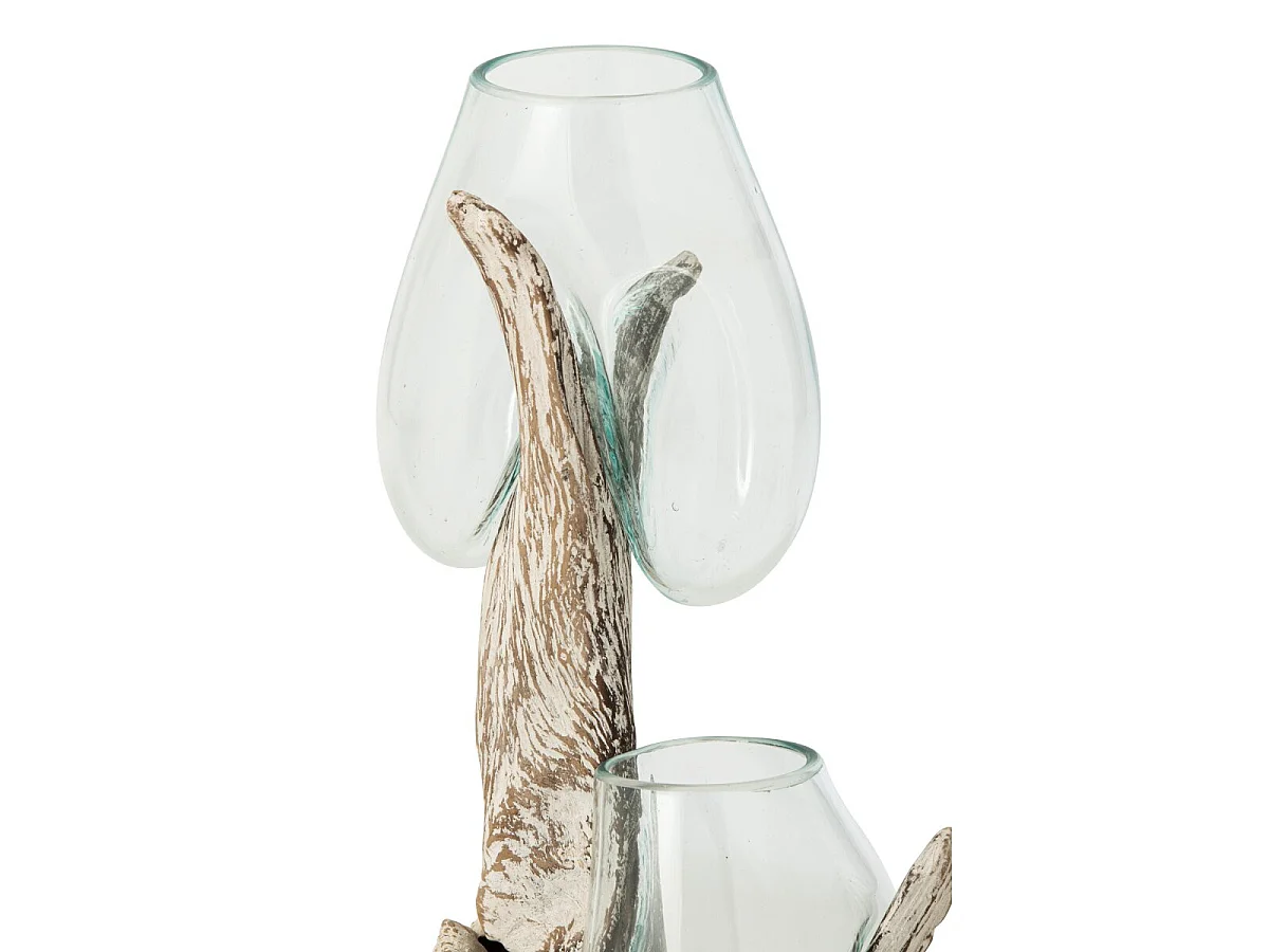 Vase en Verre sur Bois Flotté "Marée" 69cm Transparent