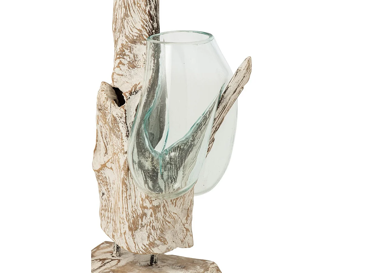 Vase en Verre sur Bois Flotté "Marée" 69cm Transparent