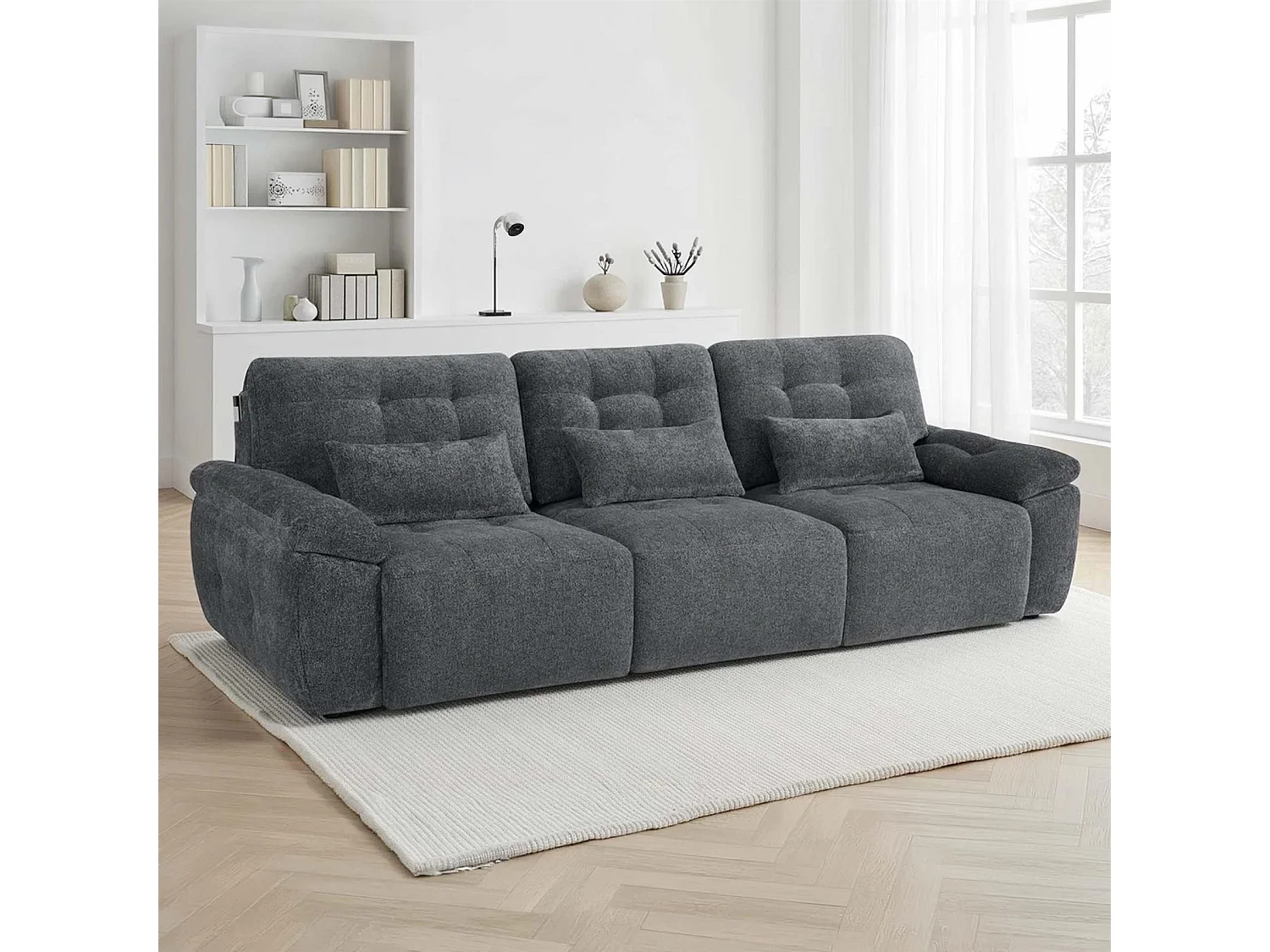 Drayton Grey Electric Sofa Bed 3 Seater with Power Sliding Seats