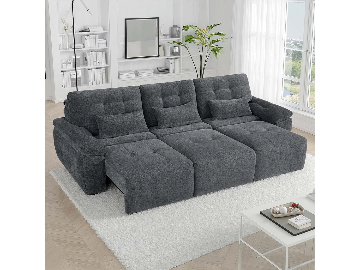 Drayton Grey Electric Sofa Bed 3 Seater with Power Sliding Seats