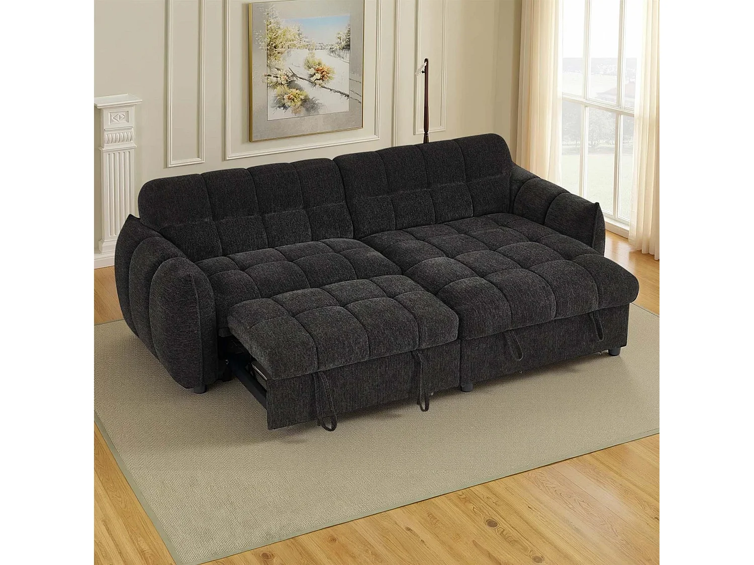 Fenton Black Universal Corner Sofa Bed with Storage Chaise Chenille