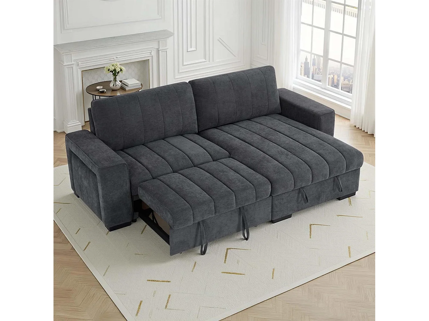 Frankie Grey Universal Corner Sofa Bed with Storage USB & Cupholder