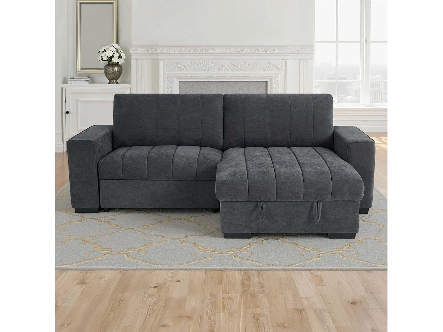 Frankie Grey Universal Corner Sofa Bed with Storage USB & Cupholder