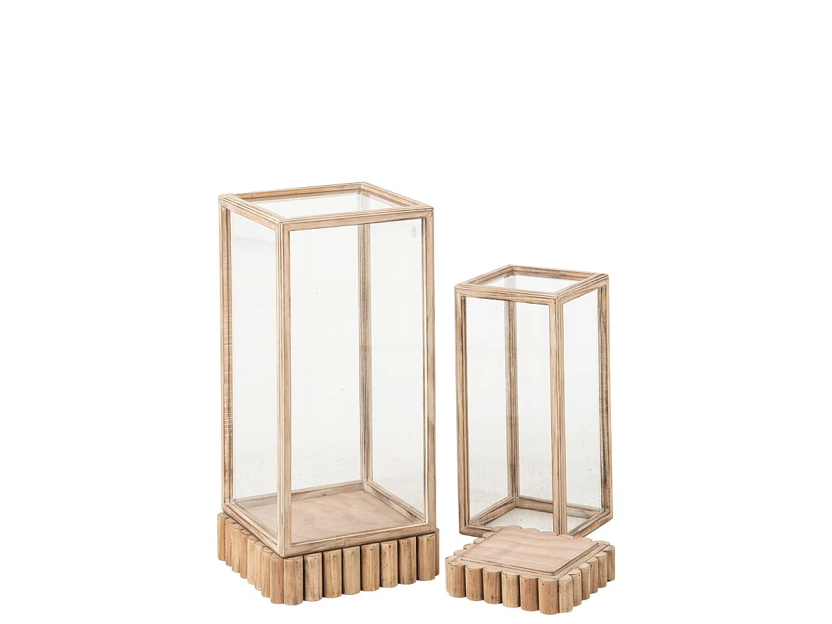 Lot de 2 Vitrines Déco en Bois "Sylvain" 66cm Beige