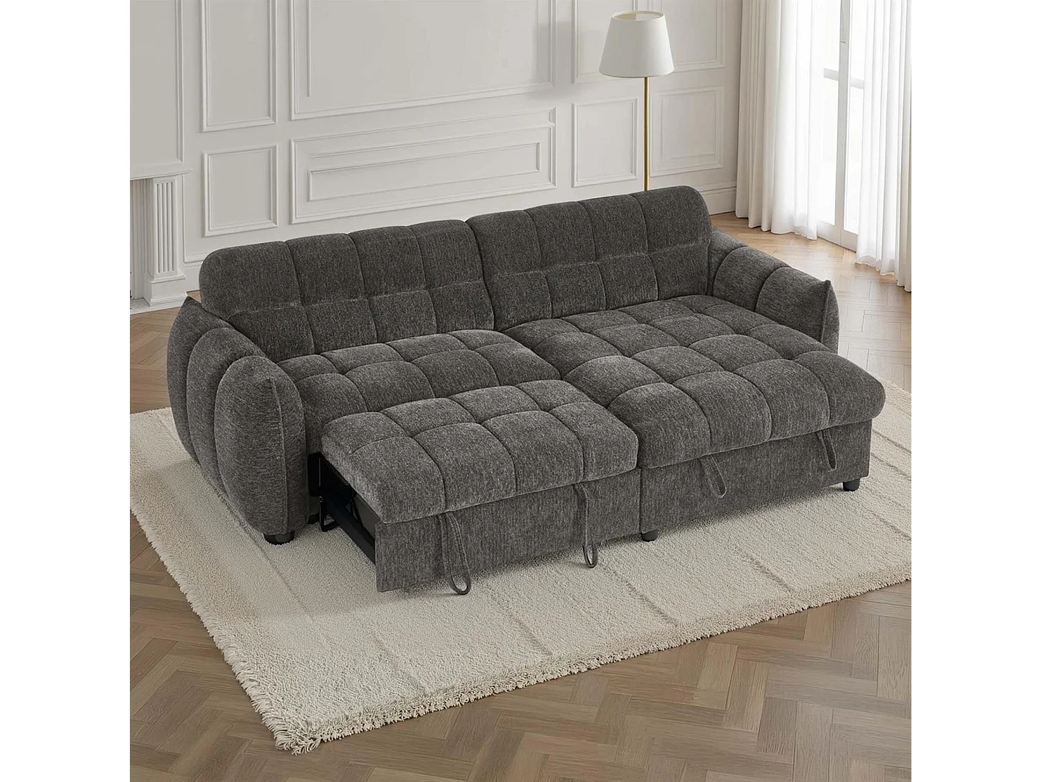 Fenton Grey Universal Corner Sofa Bed with Storage Chaise Chenille