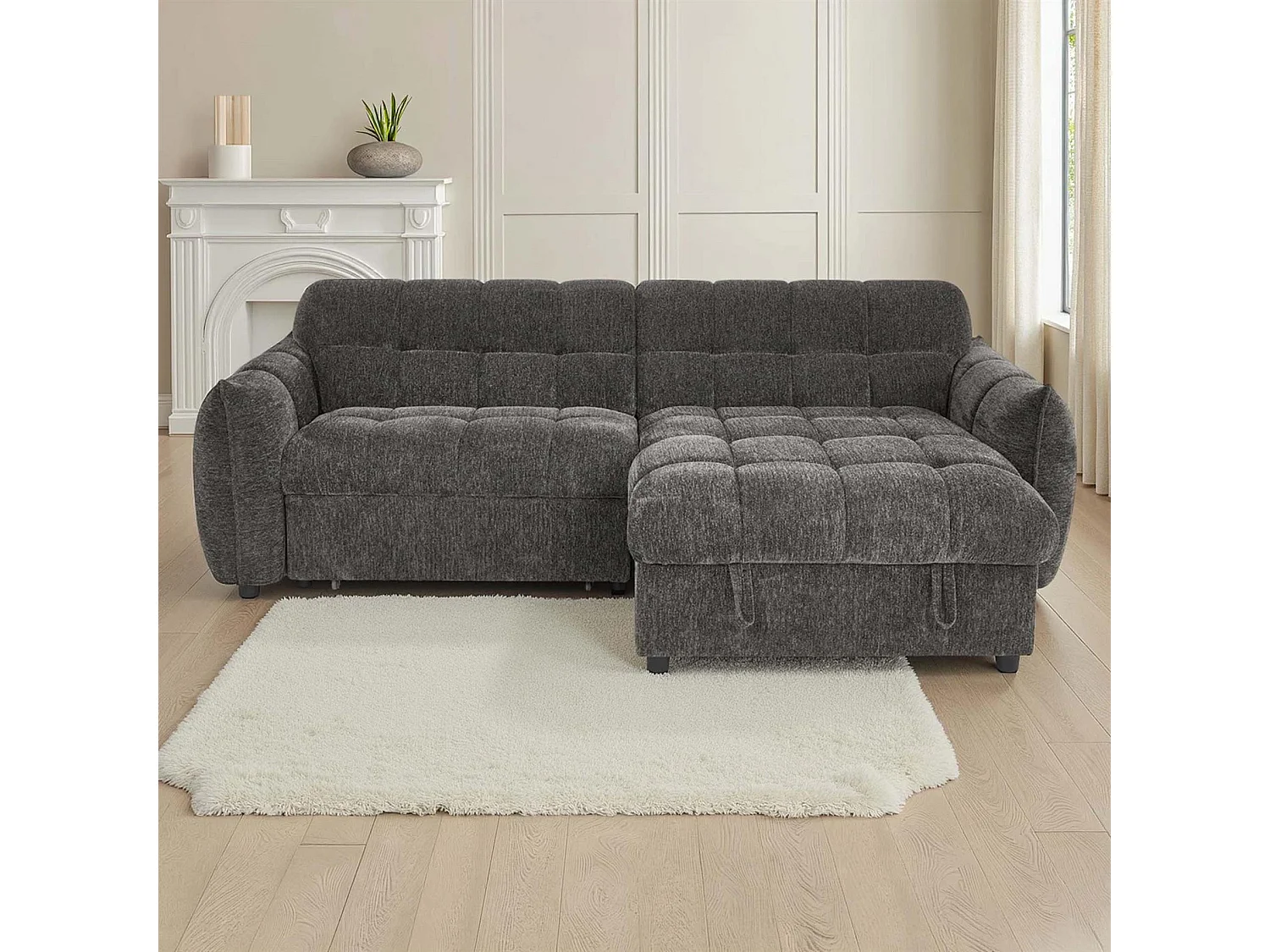 Fenton Grey Universal Corner Sofa Bed with Storage Chaise Chenille
