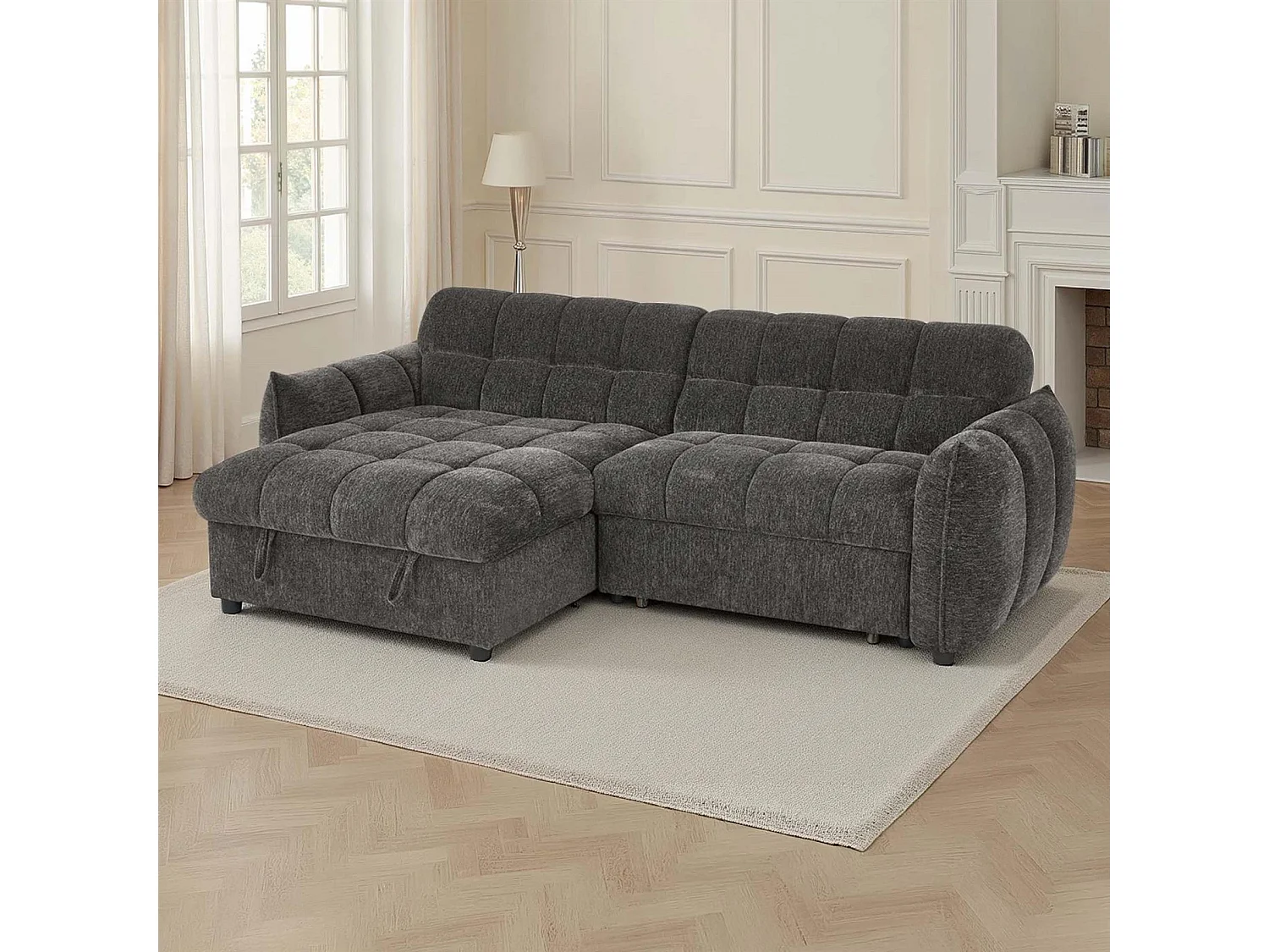 Fenton Grey Universal Corner Sofa Bed with Storage Chaise Chenille